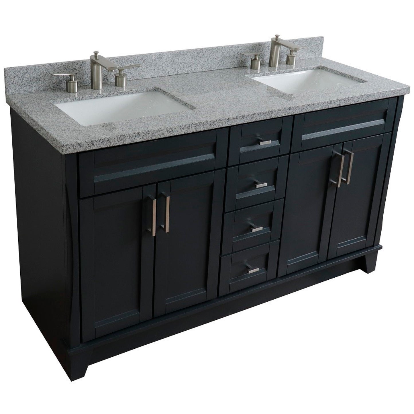 61" Double sink vanity in Dark Gray finish and Gray granite and rectangle sink