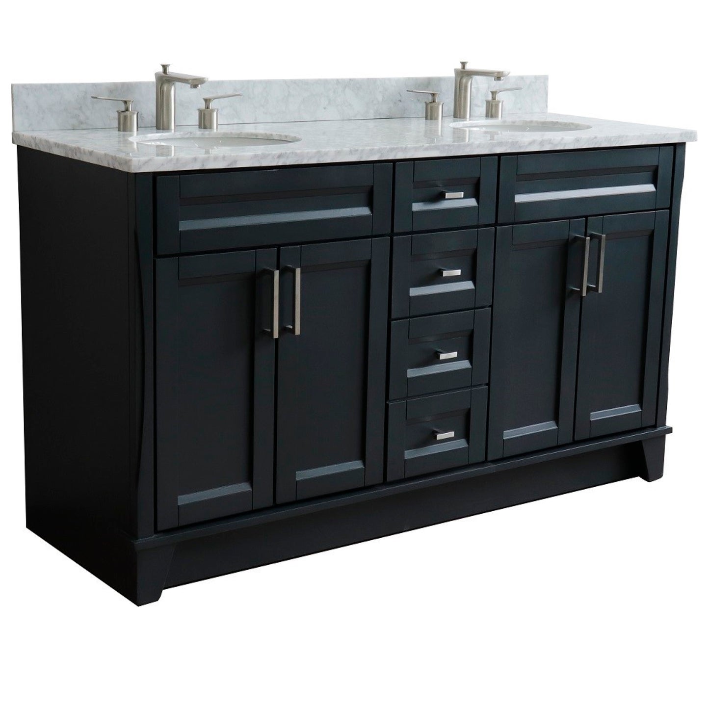 61" Double sink vanity in Dark Gray finish and White Carrara marble and oval sink