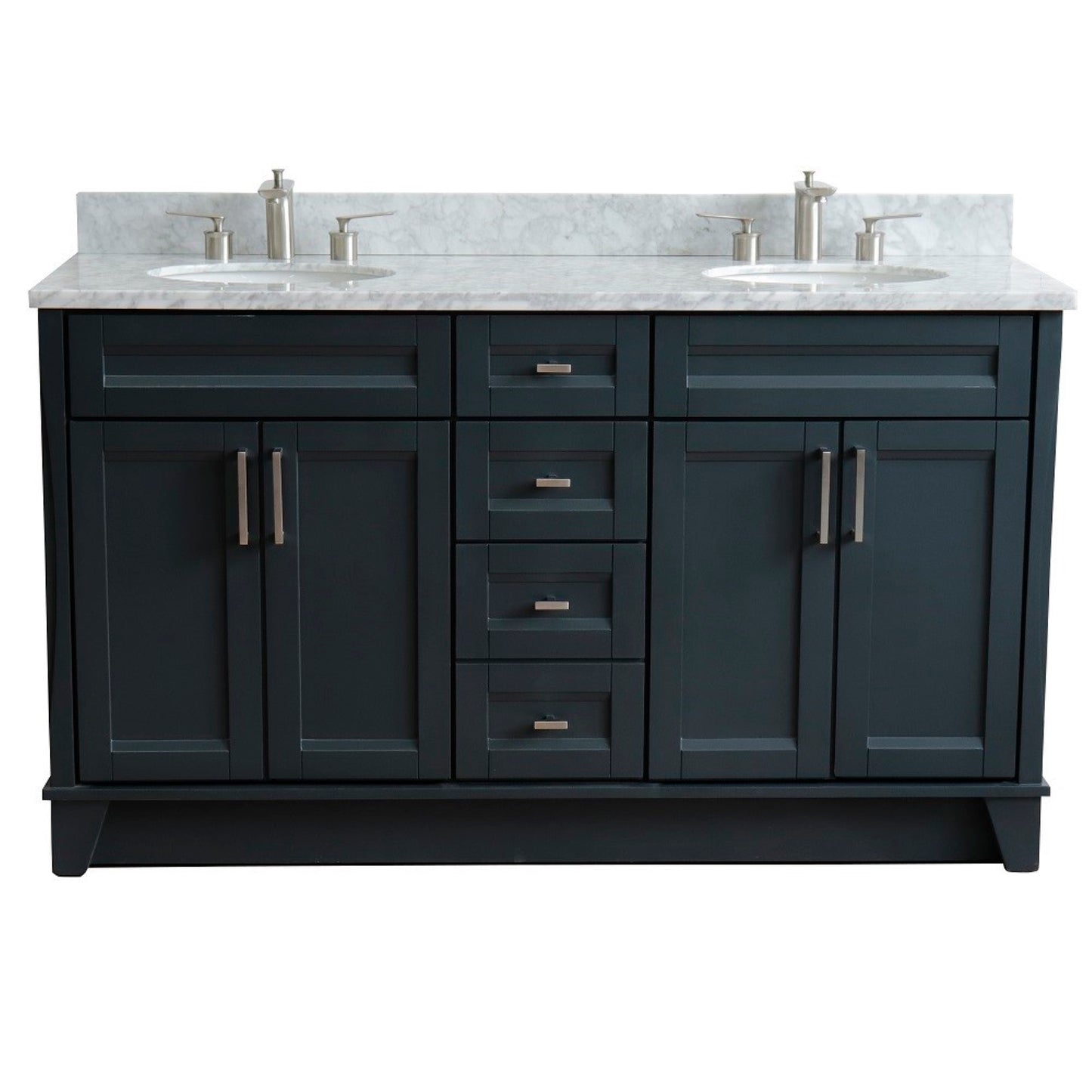 61" Double sink vanity in Dark Gray finish and White Carrara marble and oval sink