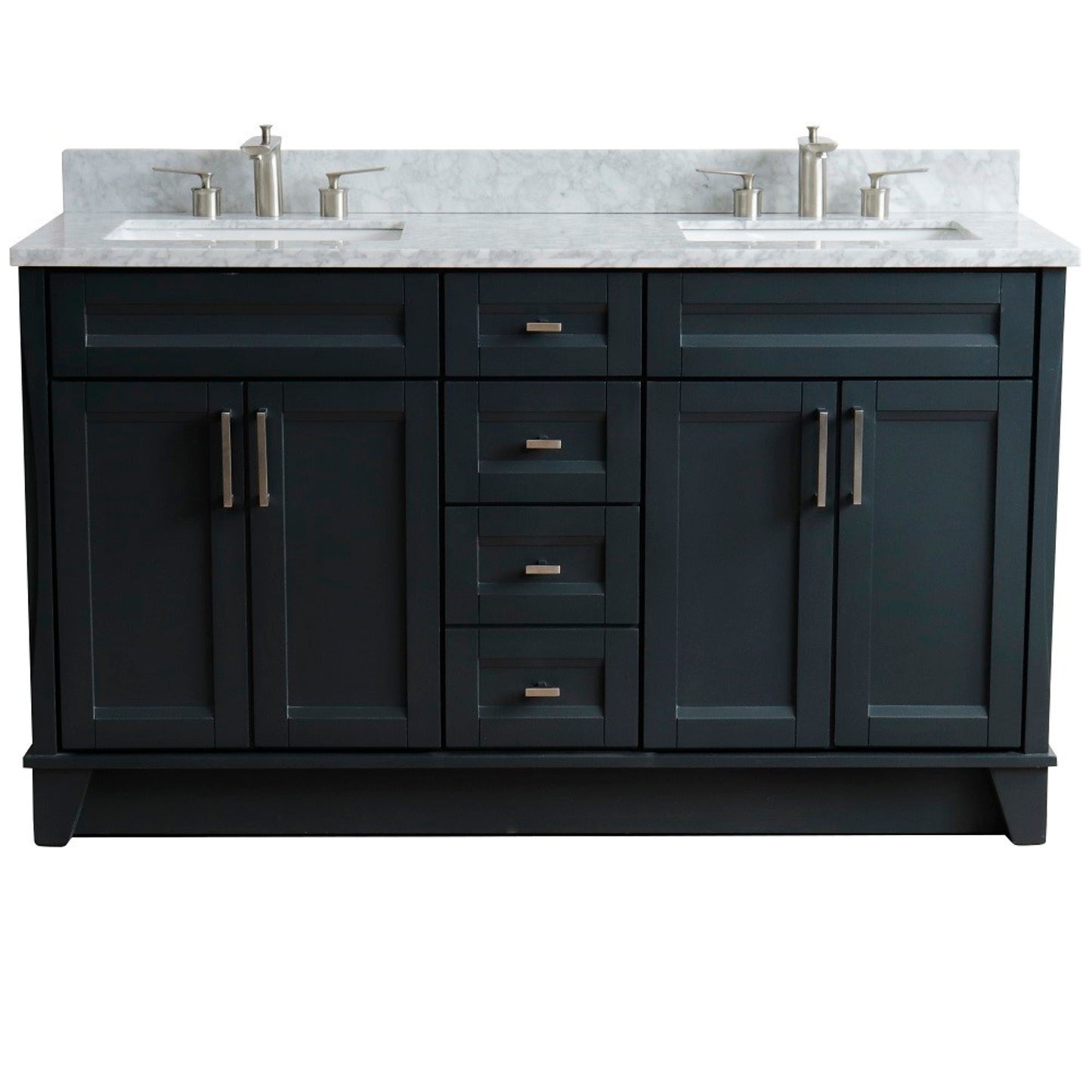 61" Double sink vanity in Dark Gray finish and White Carrara marble and rectangle sink