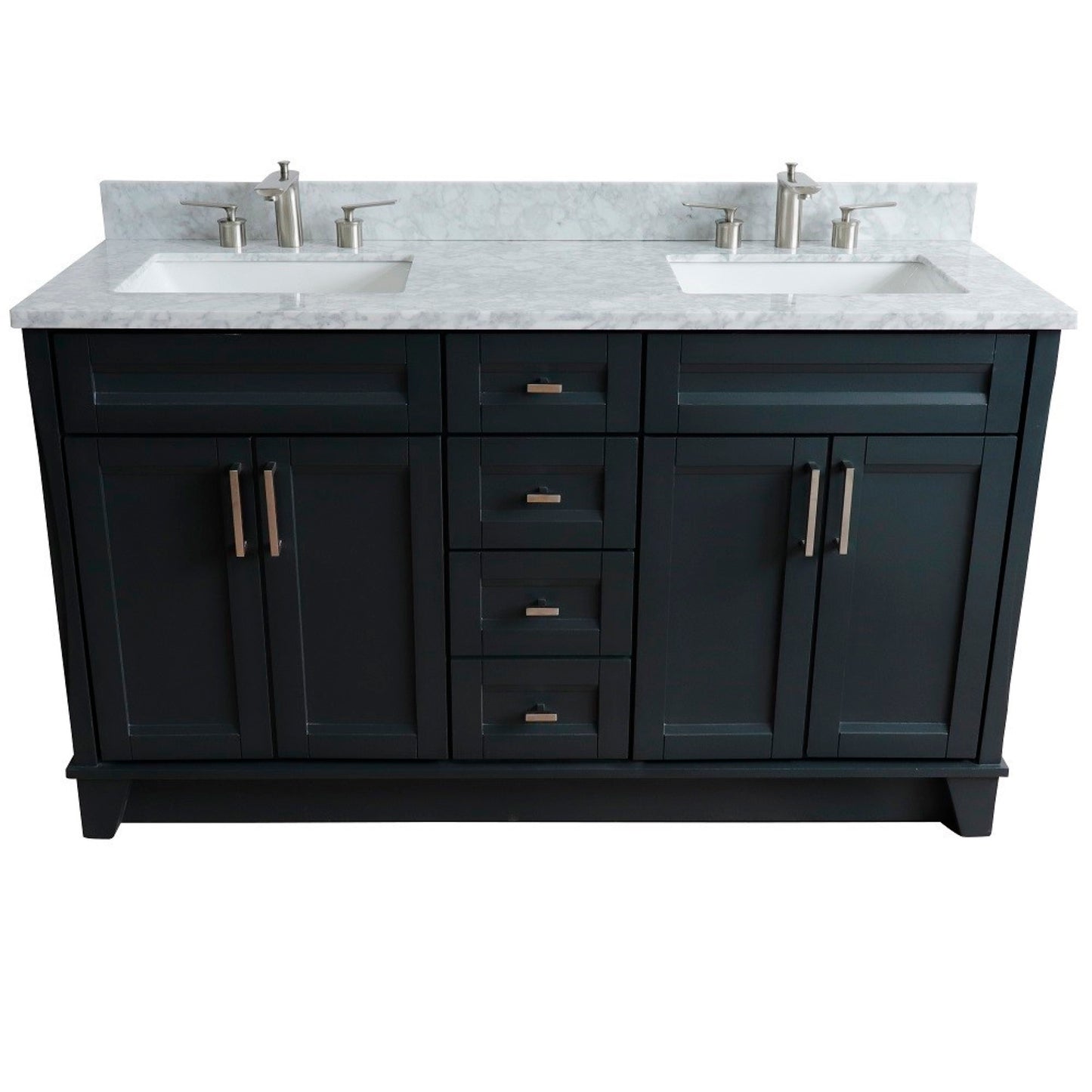 61" Double sink vanity in Dark Gray finish and White Carrara marble and rectangle sink