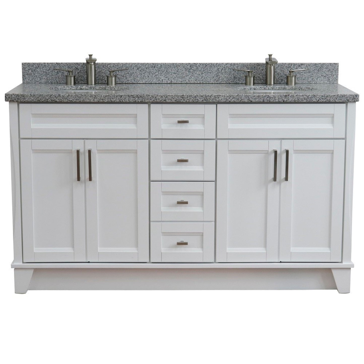 61" Double sink vanity in White finish and Gray granite and oval sink