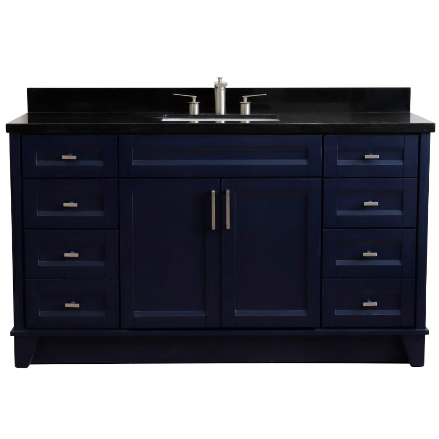 61" Single sink vanity in Blue finish and Black galaxy granite and rectangle sink