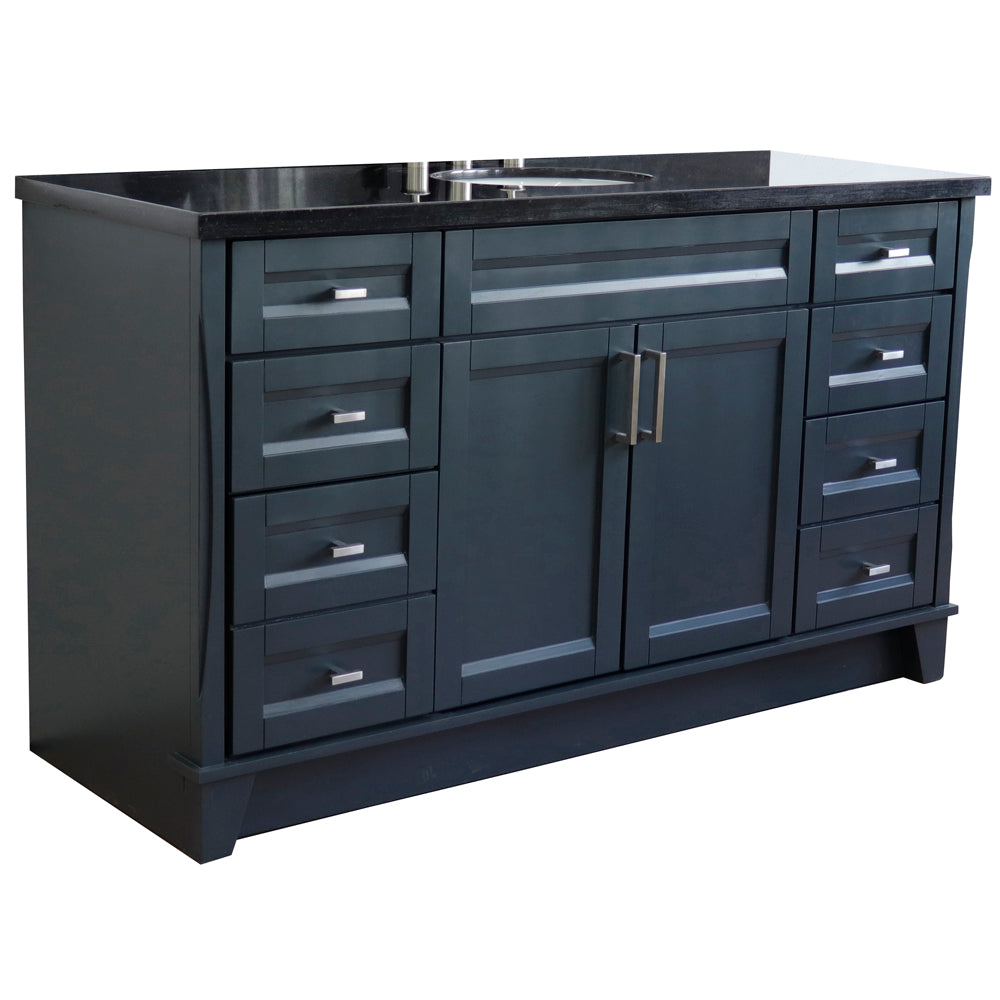 61" Single sink vanity in Dark Gray finish and Black galaxy granite and oval sink