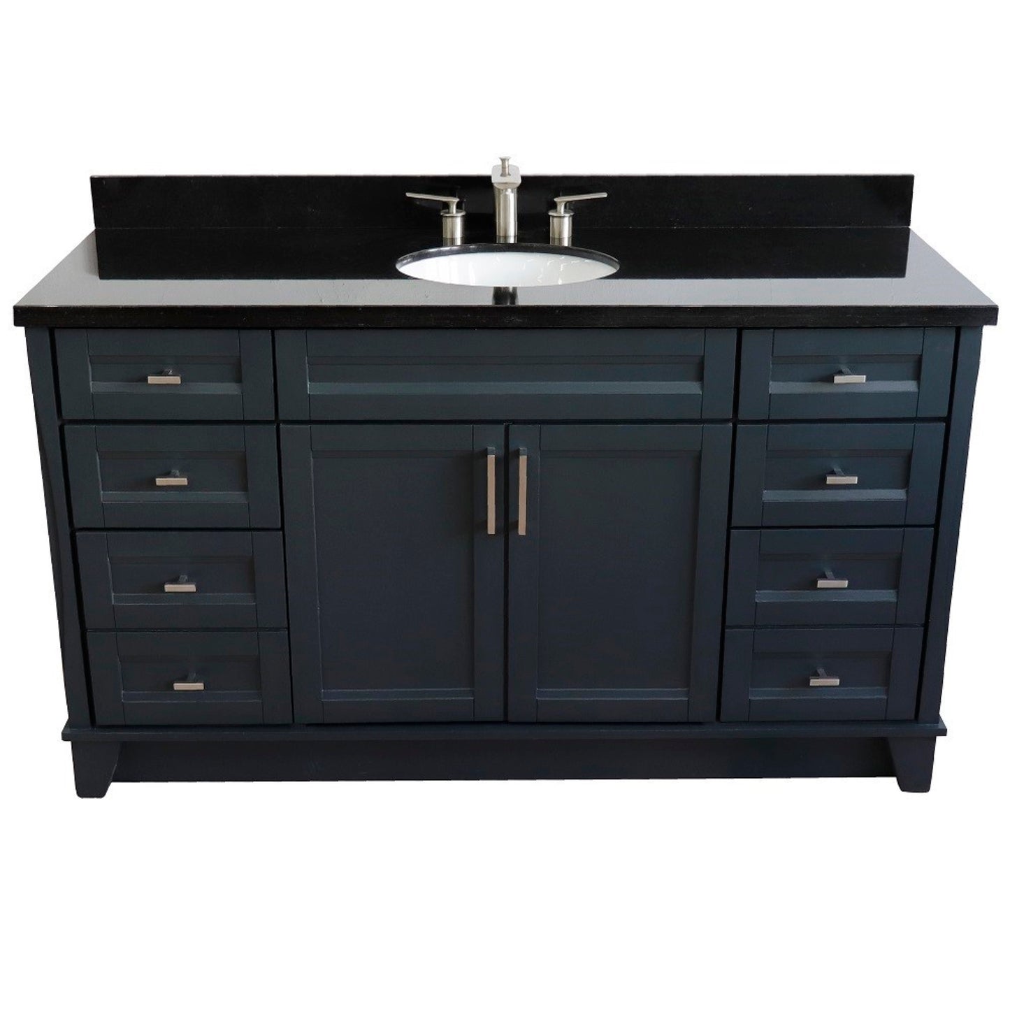 61" Single sink vanity in Dark Gray finish and Black galaxy granite and oval sink
