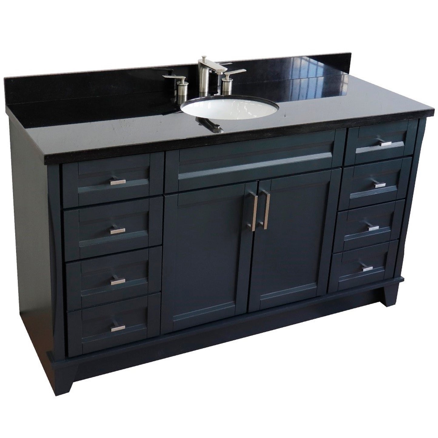 61" Single sink vanity in Dark Gray finish and Black galaxy granite and oval sink