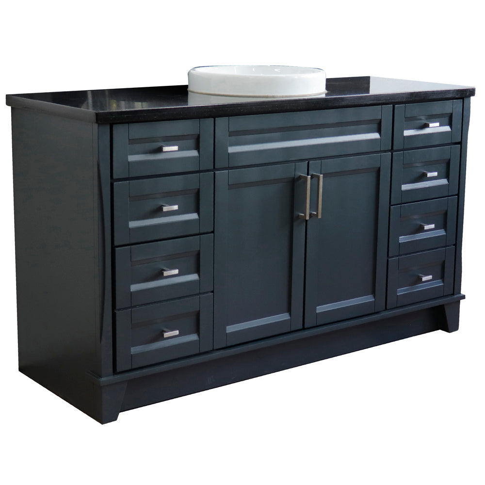 61" Single sink vanity in Dark Gray finish and Black galaxy granite and round sink