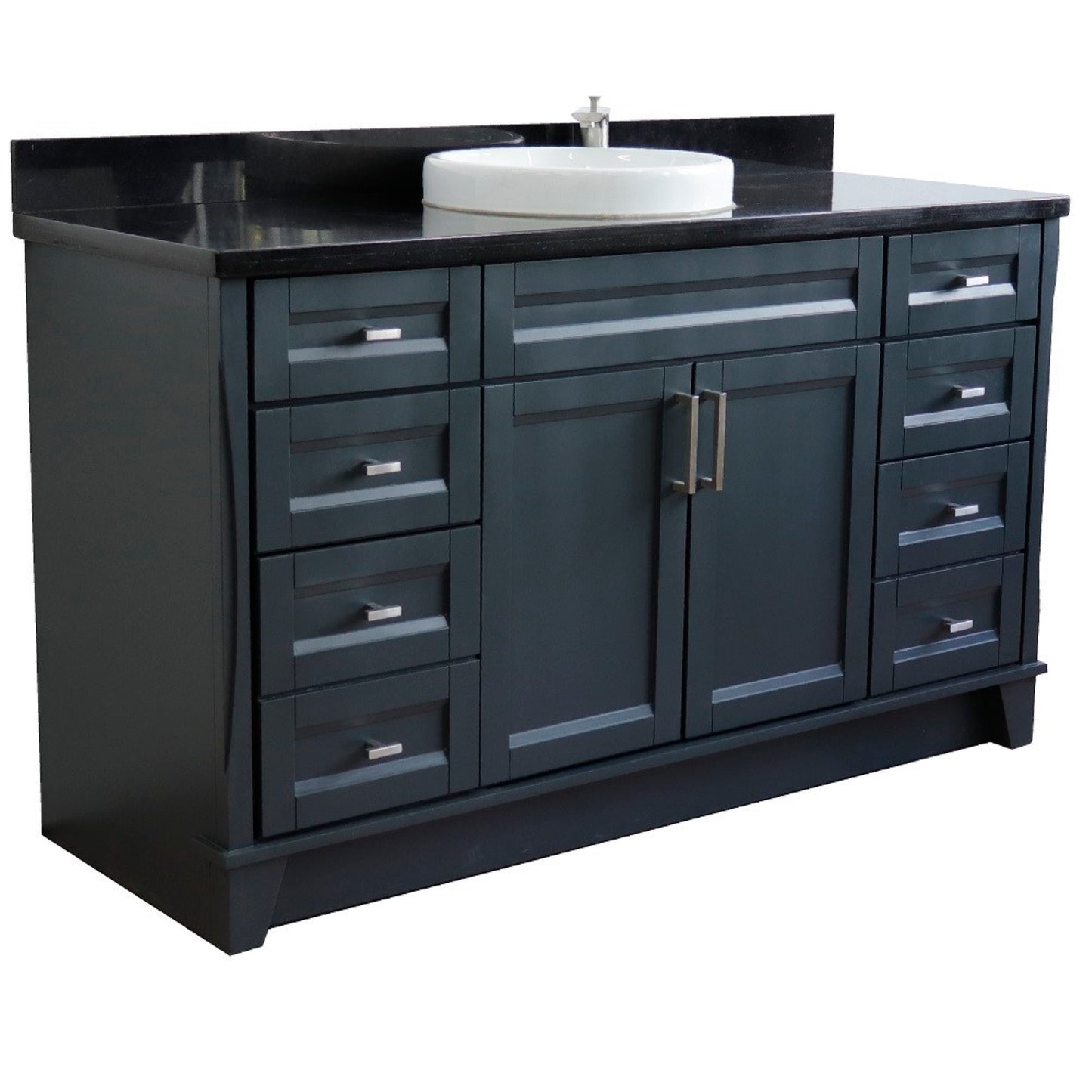61" Single sink vanity in Dark Gray finish and Black galaxy granite and round sink