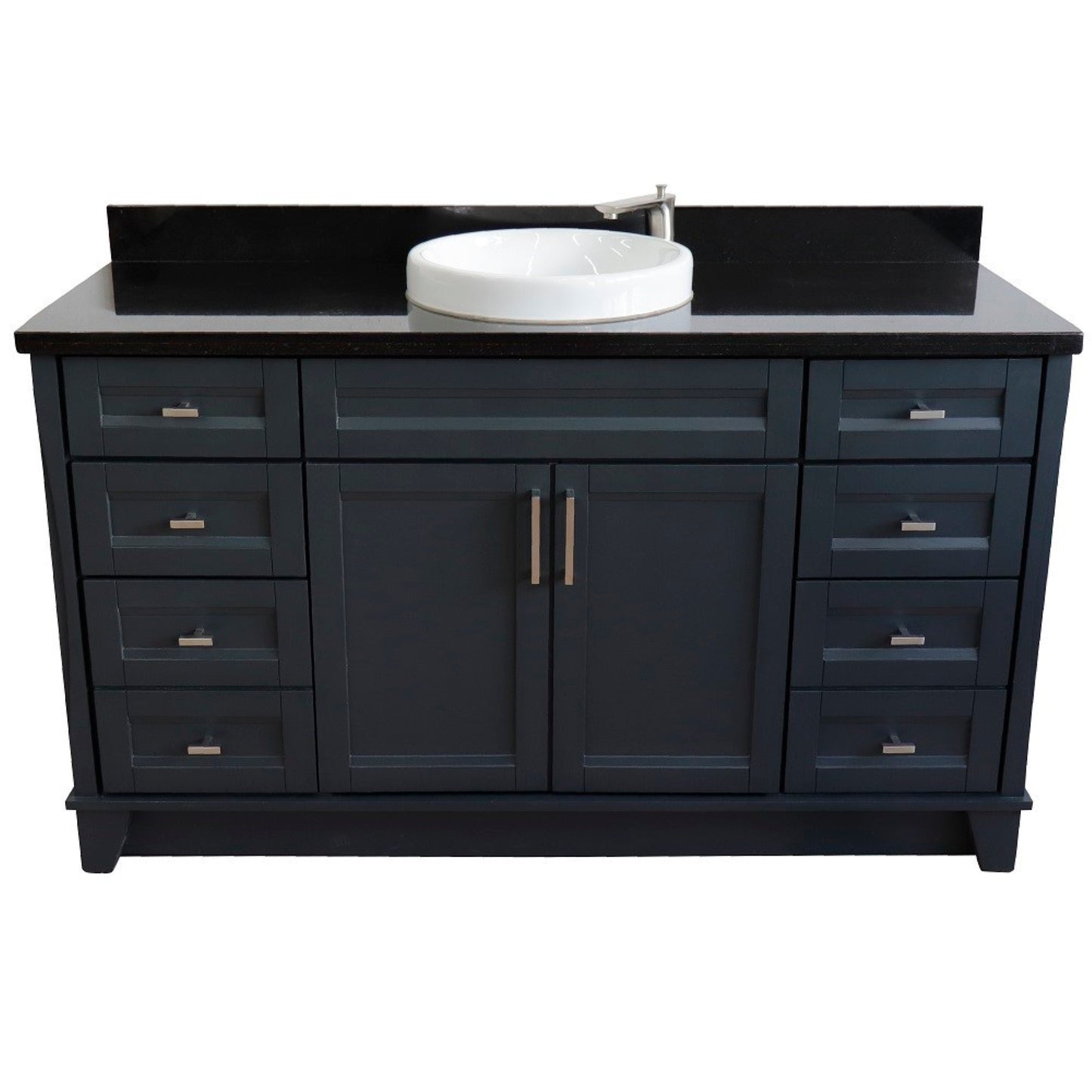 61" Single sink vanity in Dark Gray finish and Black galaxy granite and round sink