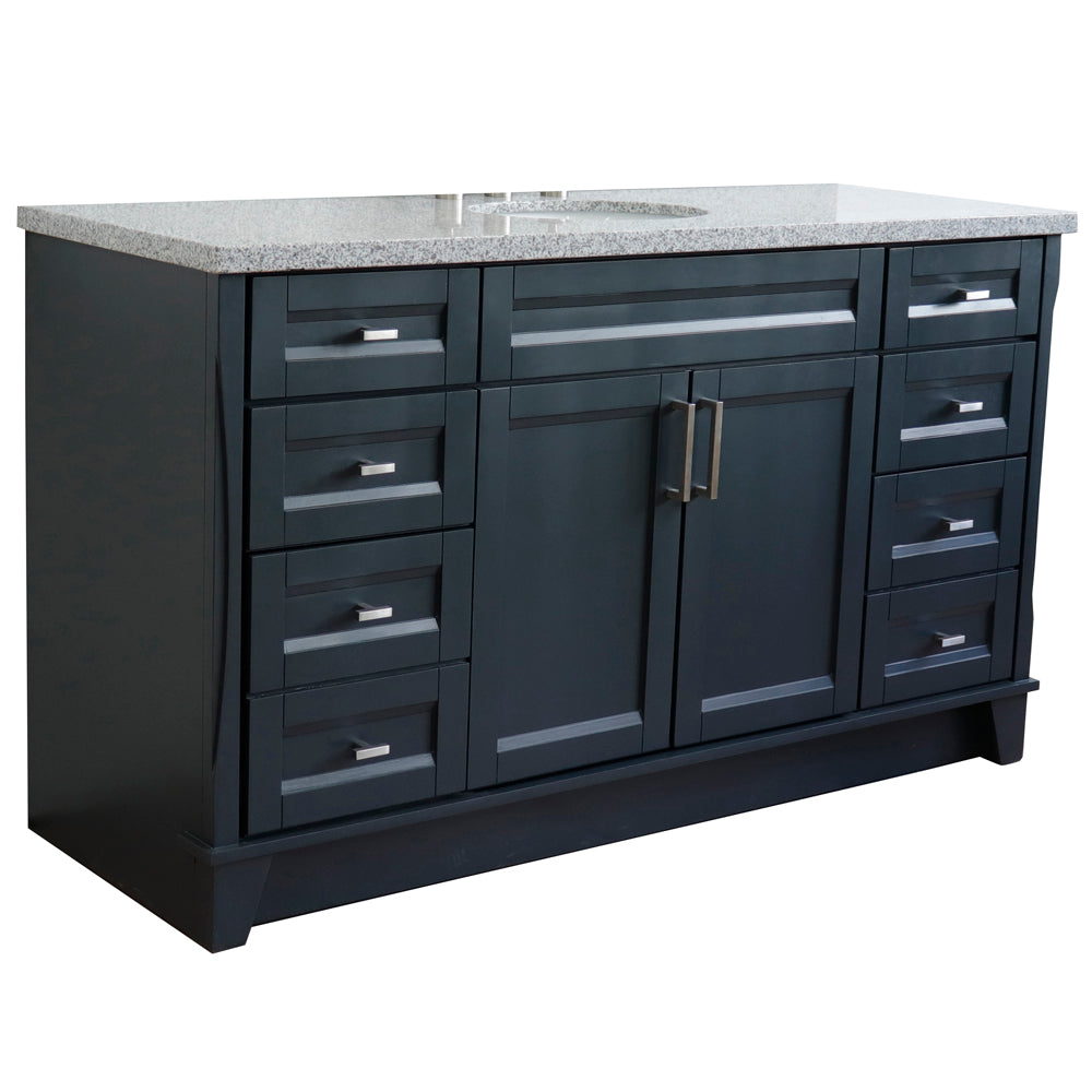 61" Single sink vanity in Dark Gray finish and Gray granite and oval sink