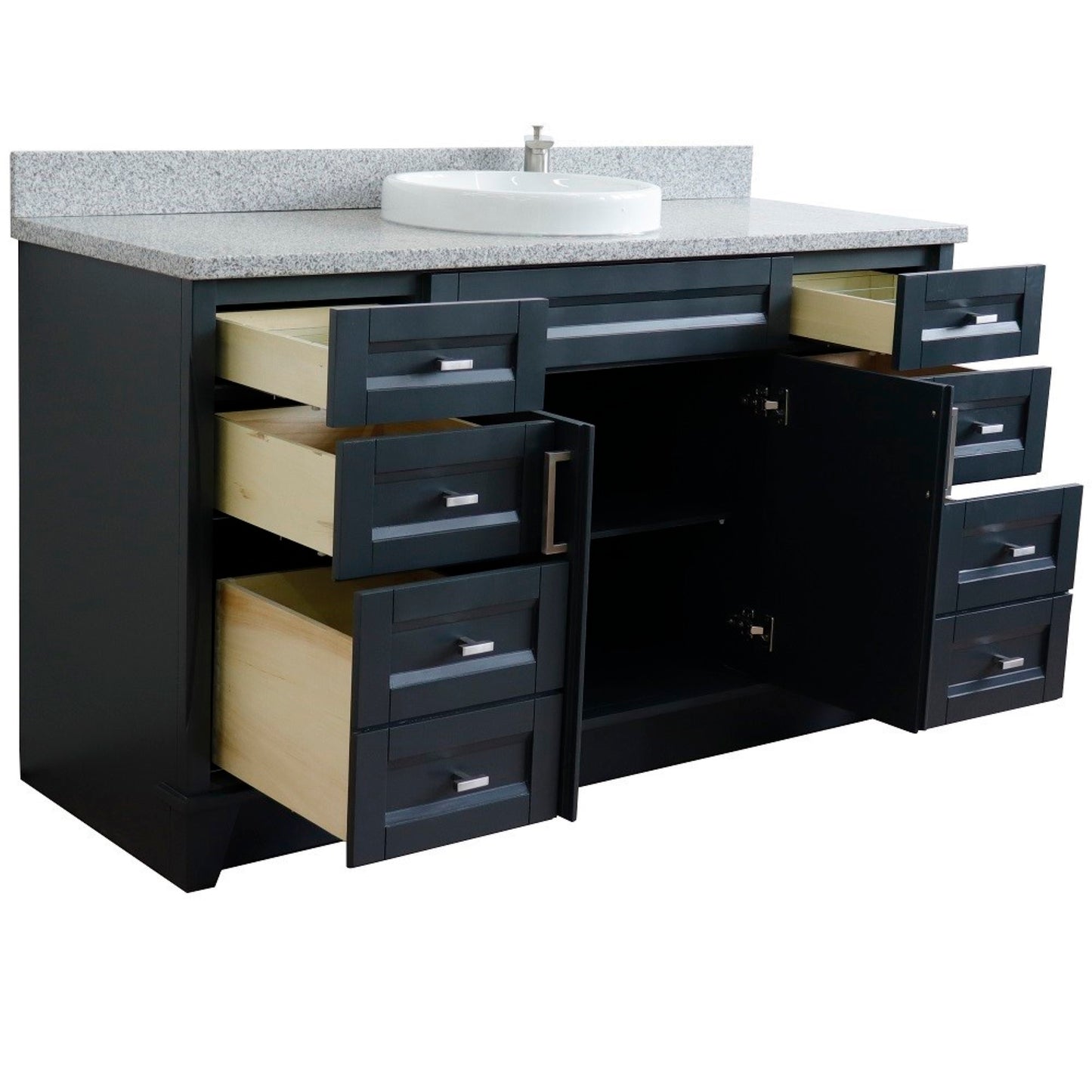 61" Single sink vanity in Dark Gray finish and Gray granite and round sink