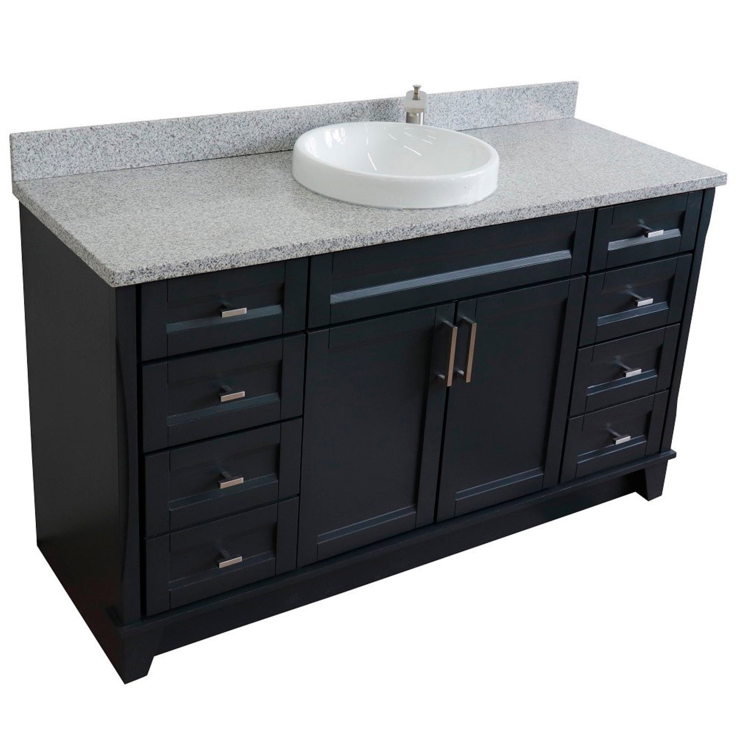 61" Single sink vanity in Dark Gray finish and Gray granite and round sink