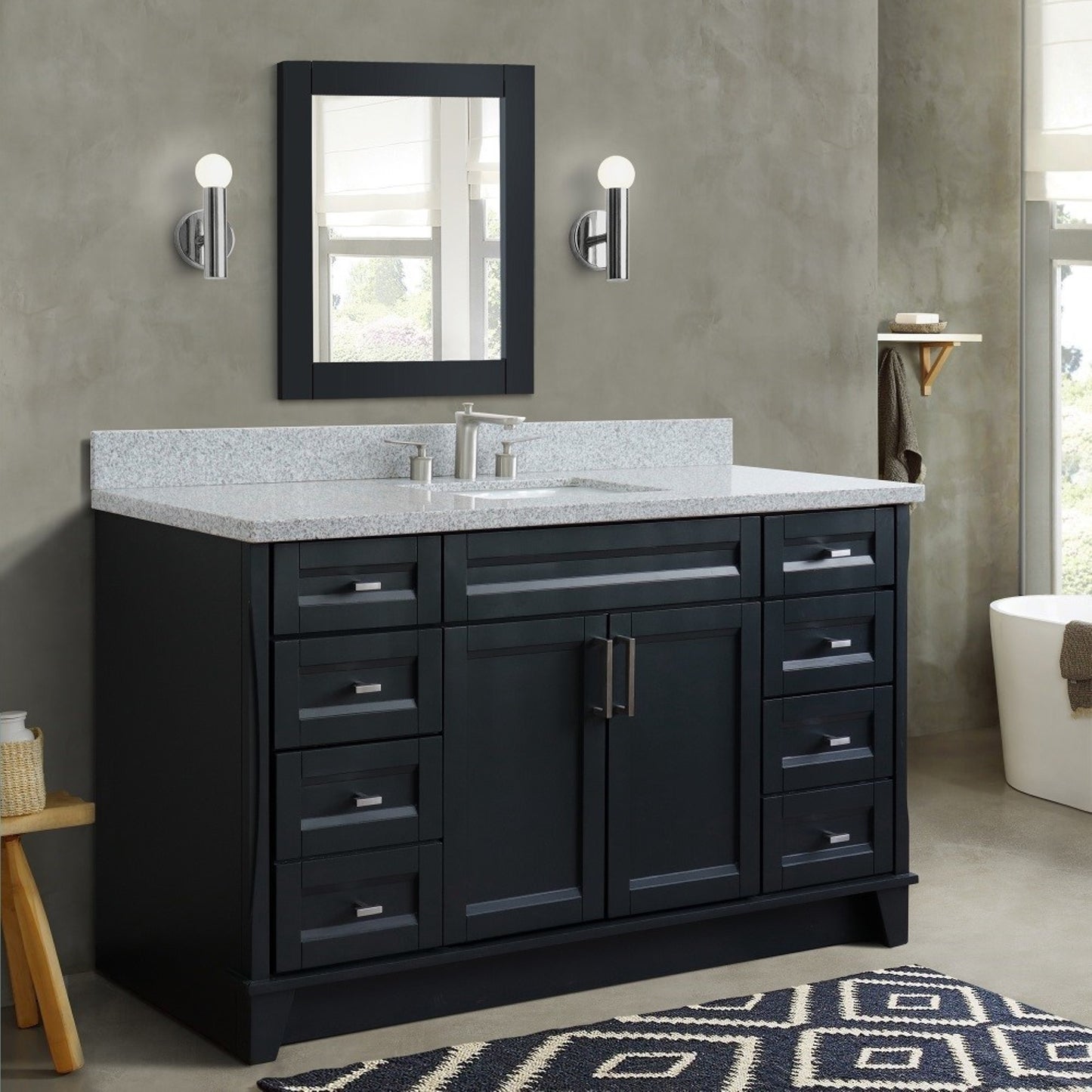 61" Single sink vanity in Dark Gray finish and Gray granite and rectangle sink