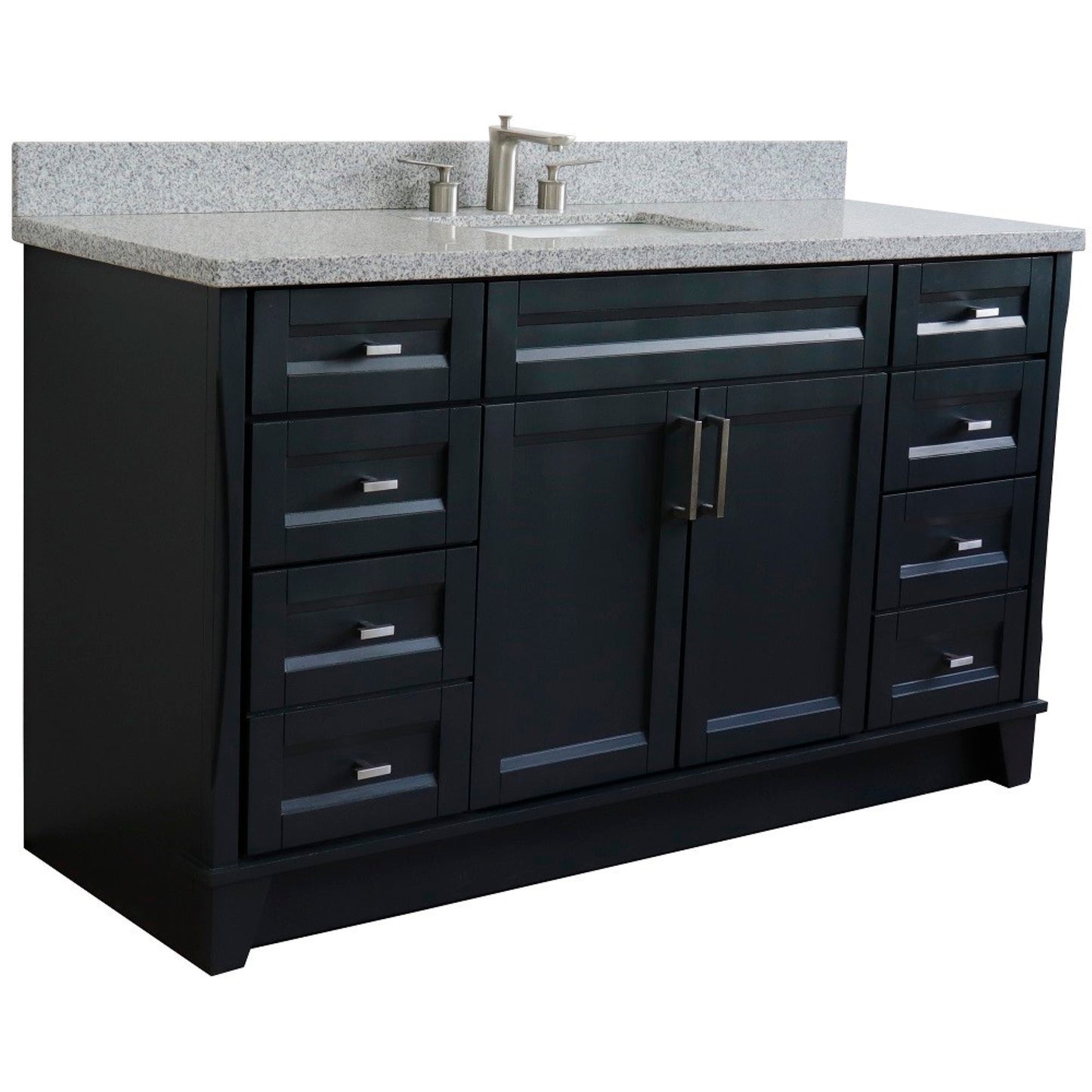 61" Single sink vanity in Dark Gray finish and Gray granite and rectangle sink