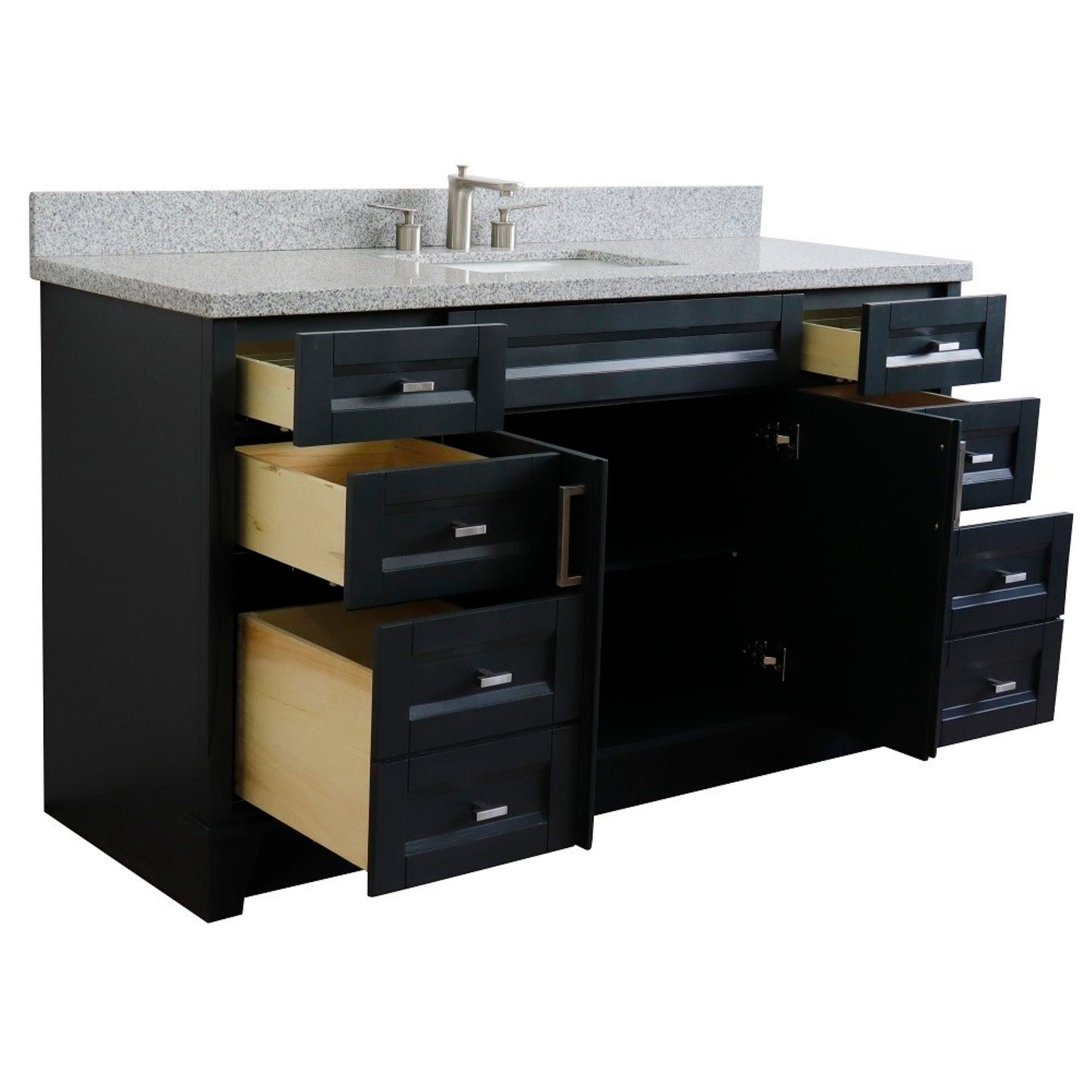 61" Single sink vanity in Dark Gray finish and Gray granite and rectangle sink