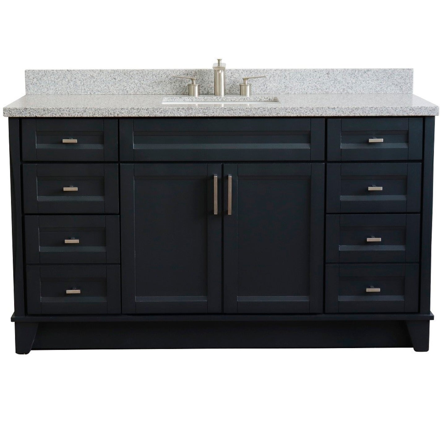 61" Single sink vanity in Dark Gray finish and Gray granite and rectangle sink