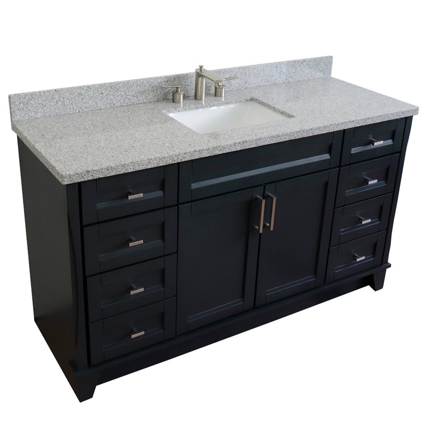 61" Single sink vanity in Dark Gray finish and Gray granite and rectangle sink