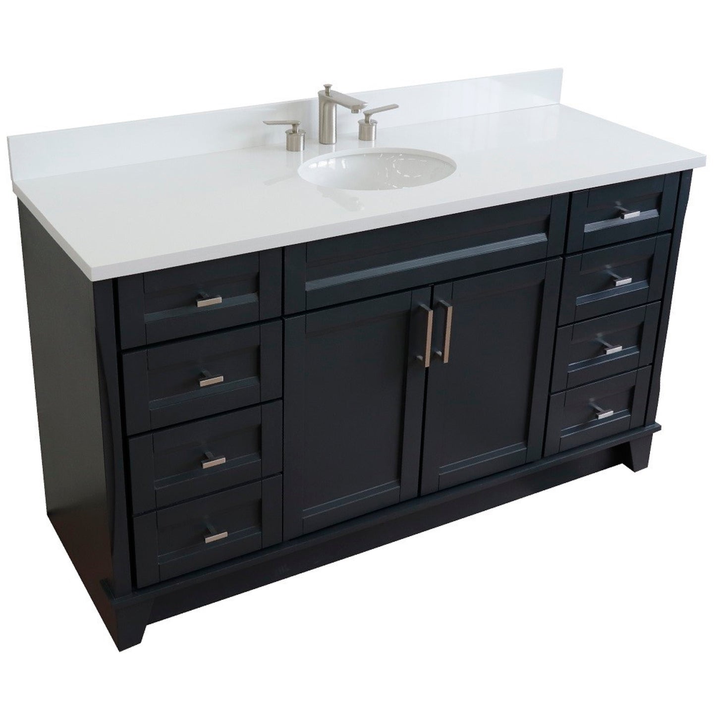 61" Single sink vanity in Dark Gray finish and White engineered stone and oval sink