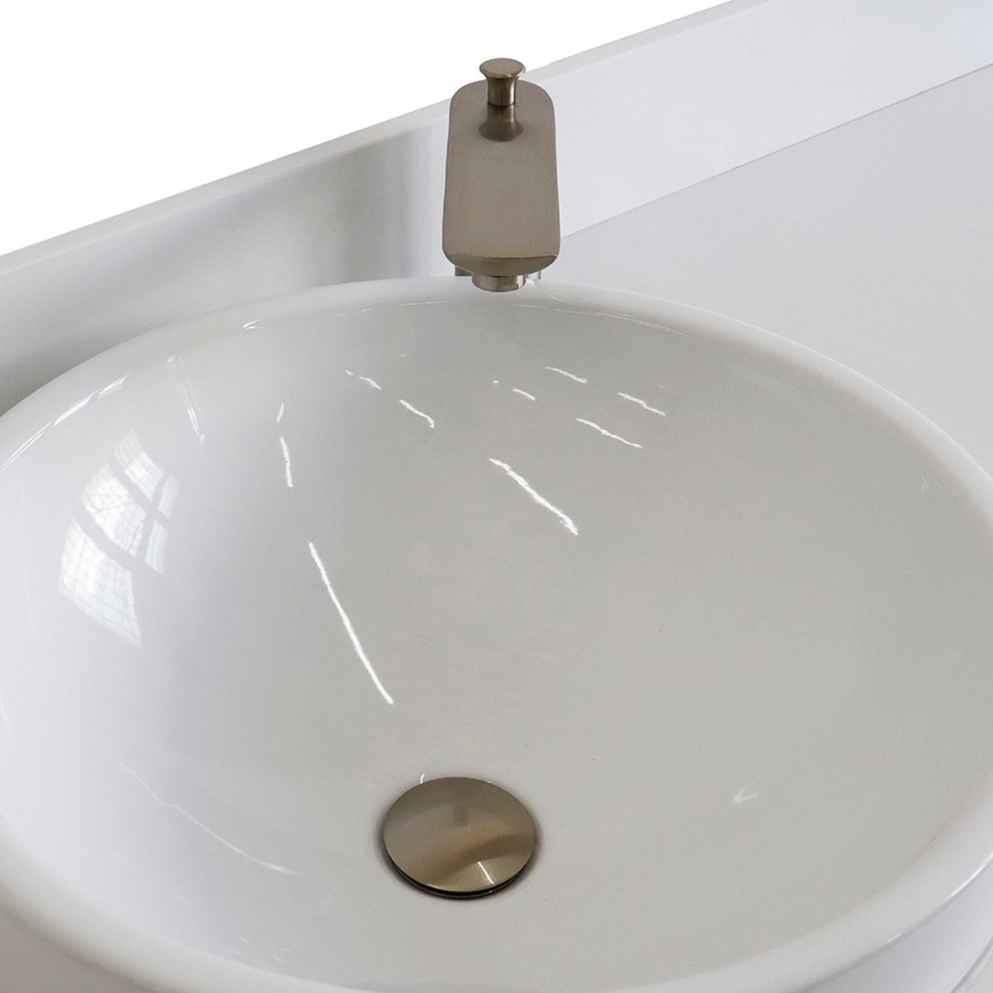 61" Single sink vanity in Dark Gray finish and White engineered stone and round sink