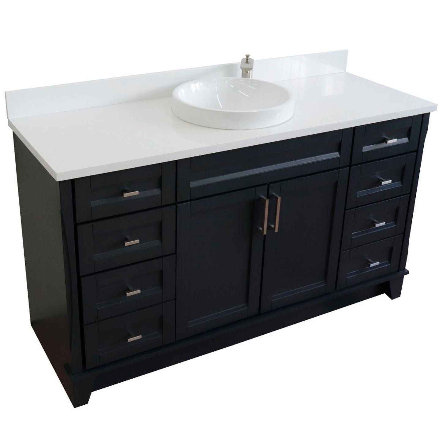 61" Single sink vanity in Dark Gray finish and White engineered stone and round sink