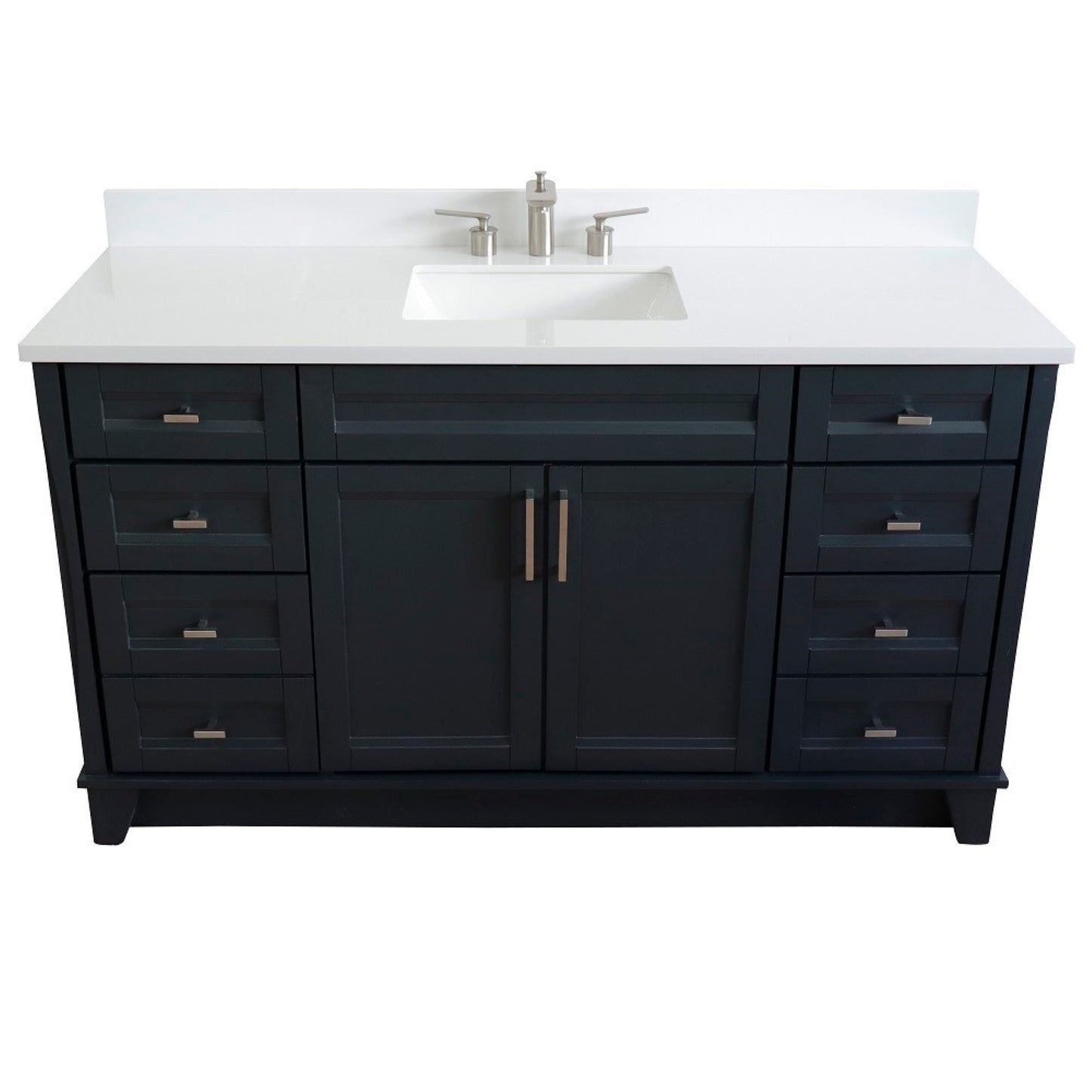 61" Single sink vanity in Dark Gray finish and White engineered stone and rectangle sink