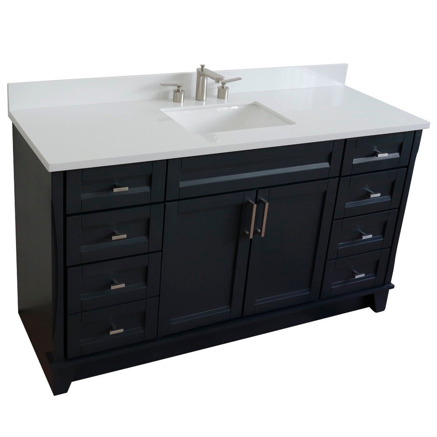 61" Single sink vanity in Dark Gray finish and White engineered stone and rectangle sink