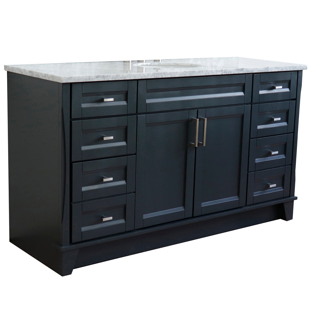 61" Single sink vanity in Dark Gray finish and White Carrara marble and oval sink
