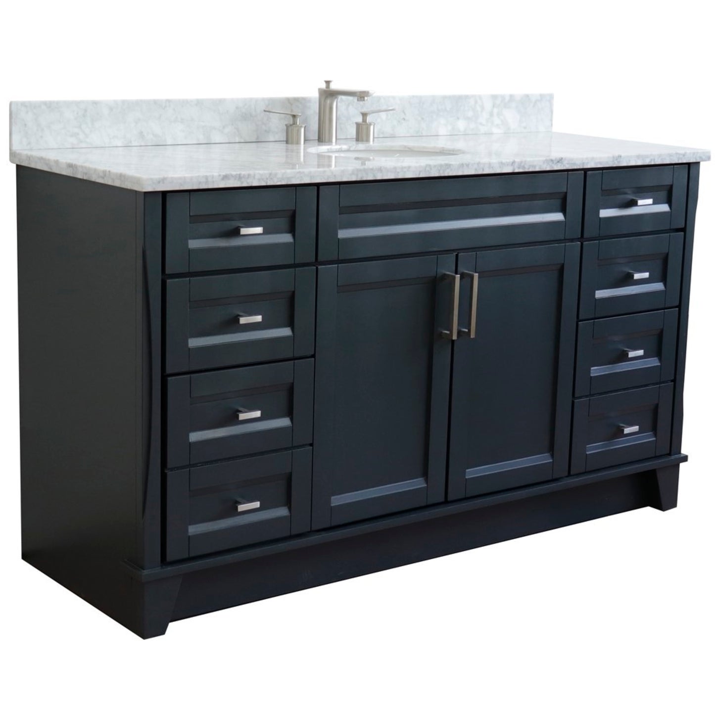 61" Single sink vanity in Dark Gray finish and White Carrara marble and oval sink