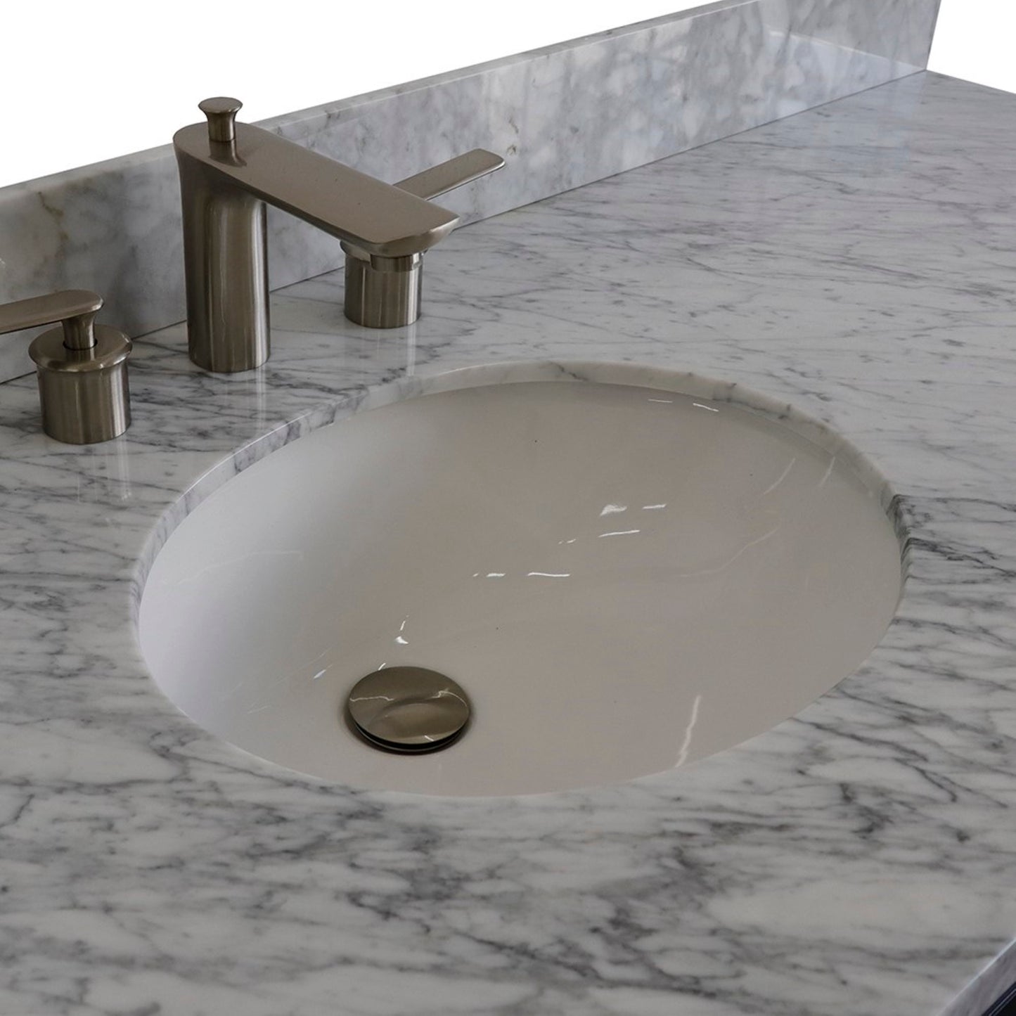 61" Single sink vanity in Dark Gray finish and White Carrara marble and oval sink