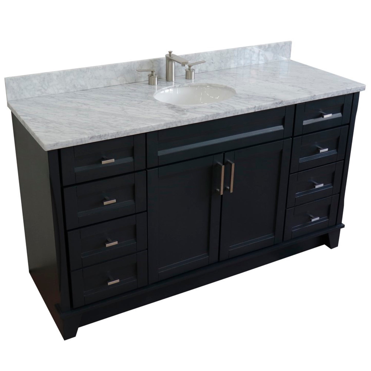 61" Single sink vanity in Dark Gray finish and White Carrara marble and oval sink