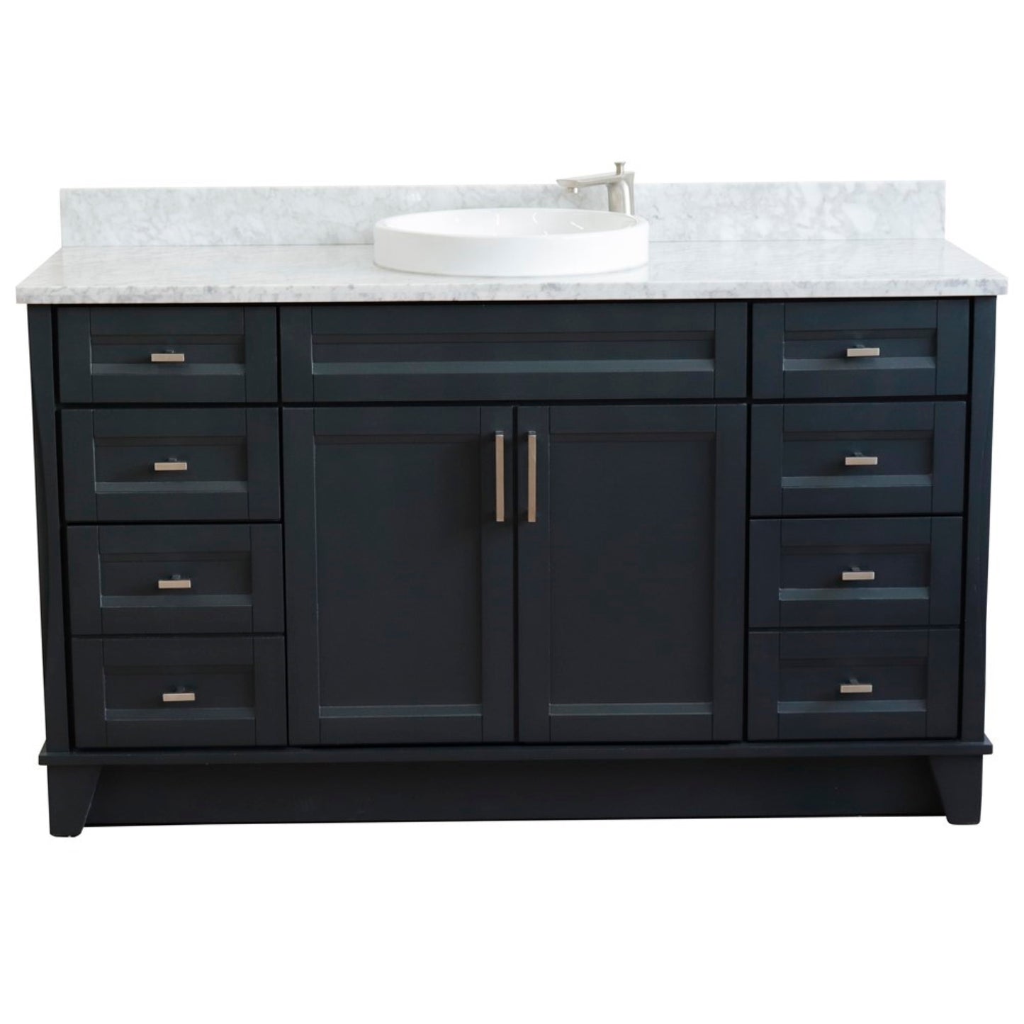 61" Single sink vanity in Dark Gray finish and White Carrara marble and round sink