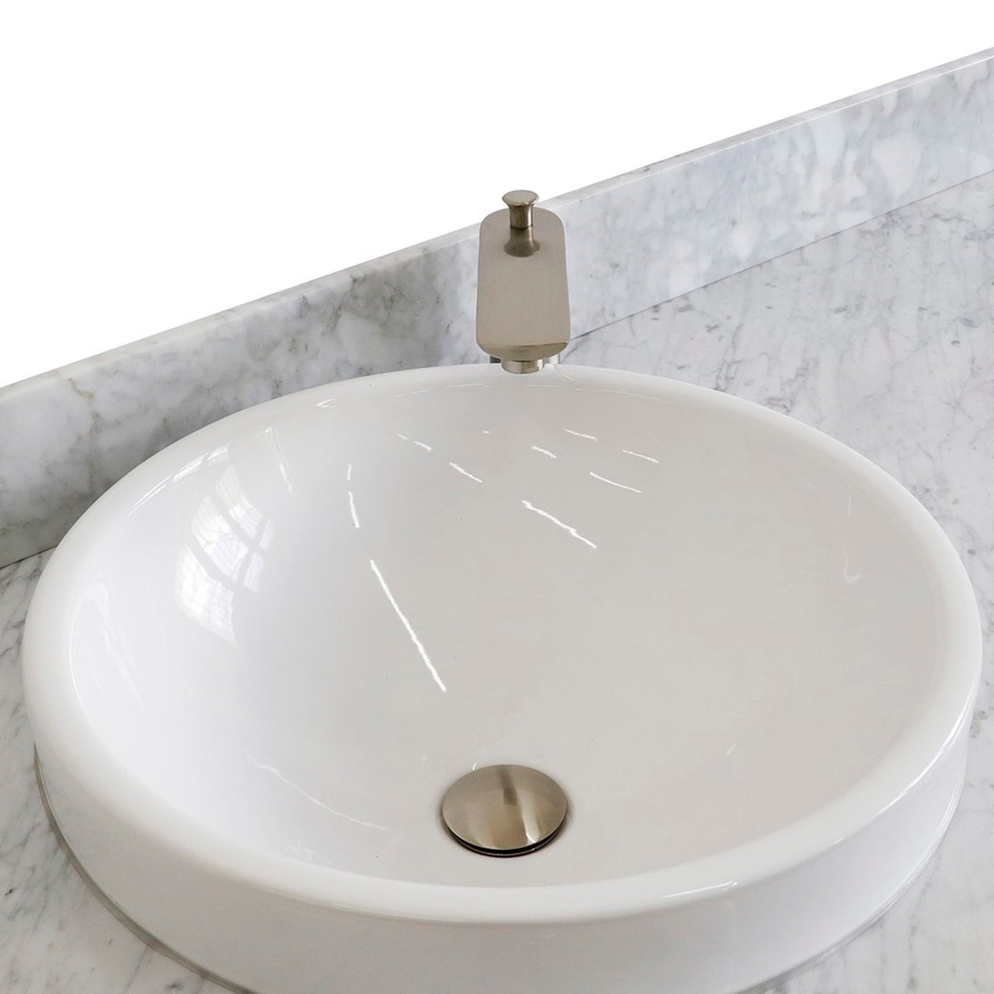 61" Single sink vanity in Dark Gray finish and White Carrara marble and round sink