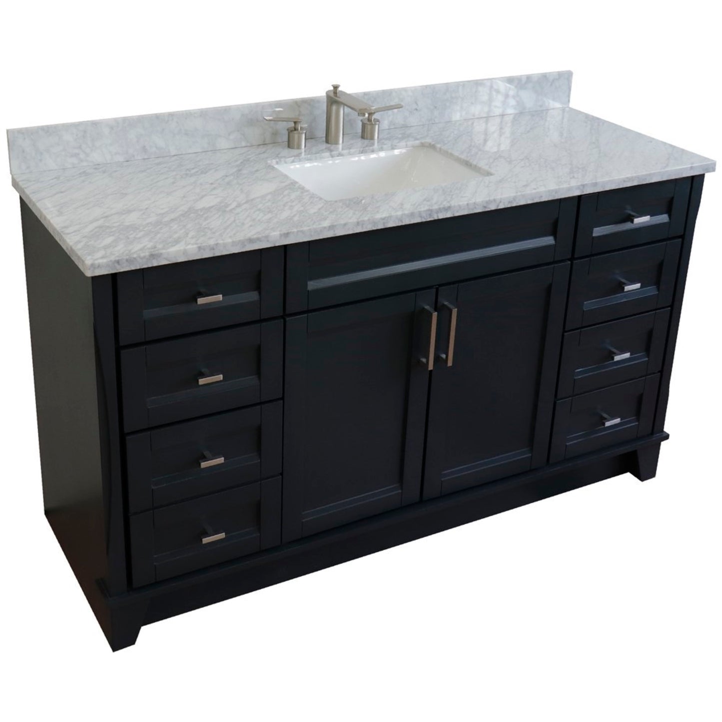 61" Single sink vanity in Dark Gray finish and White Carrara marble and rectangle sink