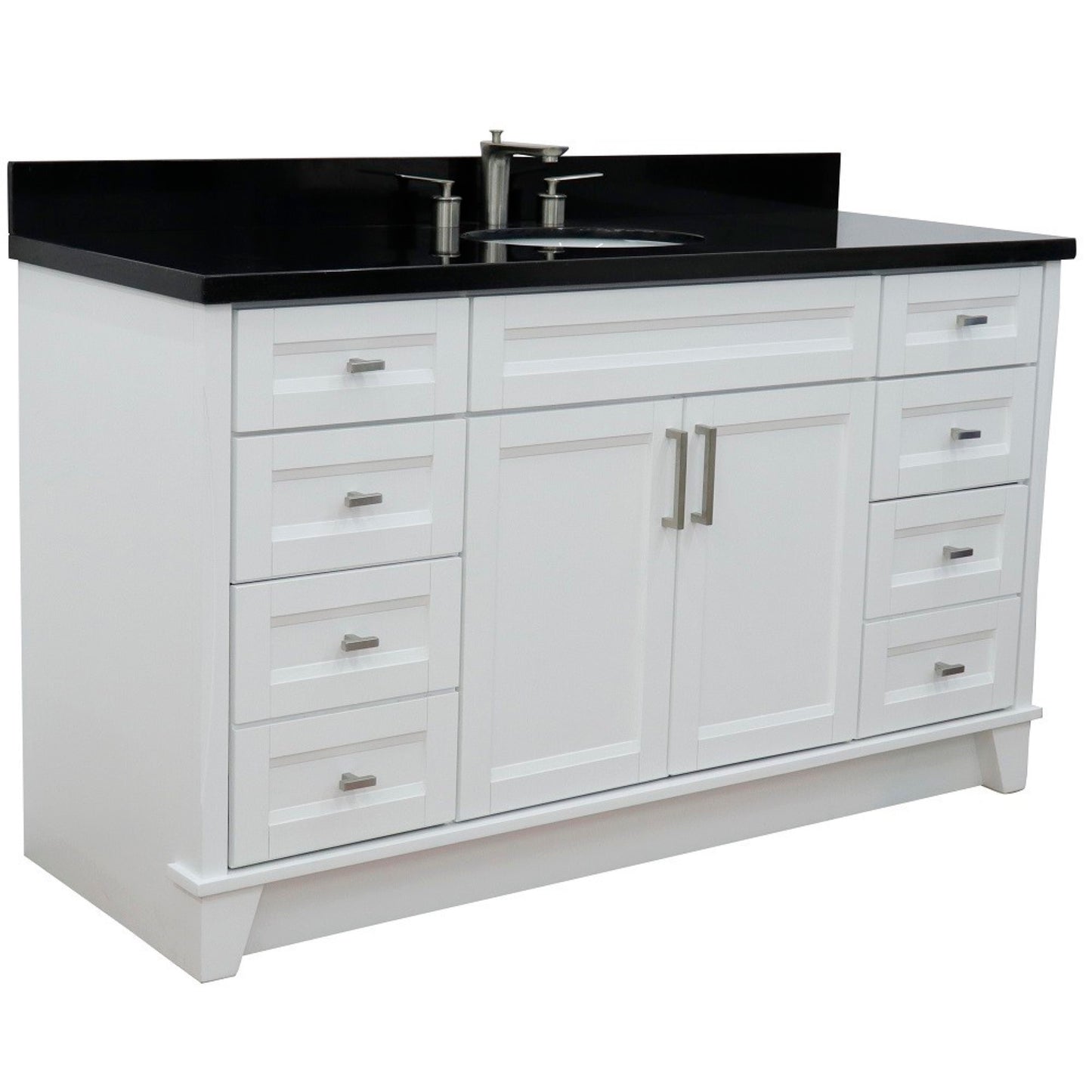 61" Single sink vanity in White finish and Black galaxy granite and oval sink