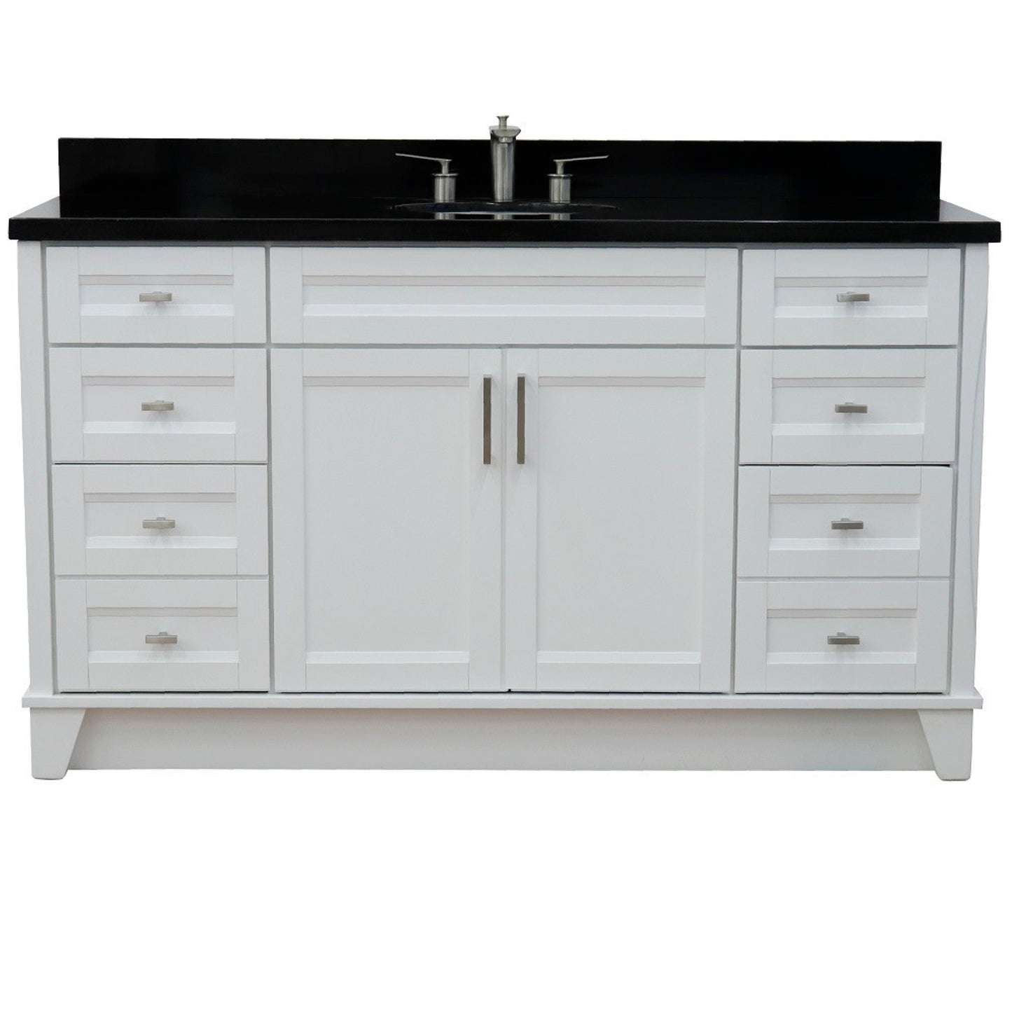 61" Single sink vanity in White finish and Black galaxy granite and oval sink