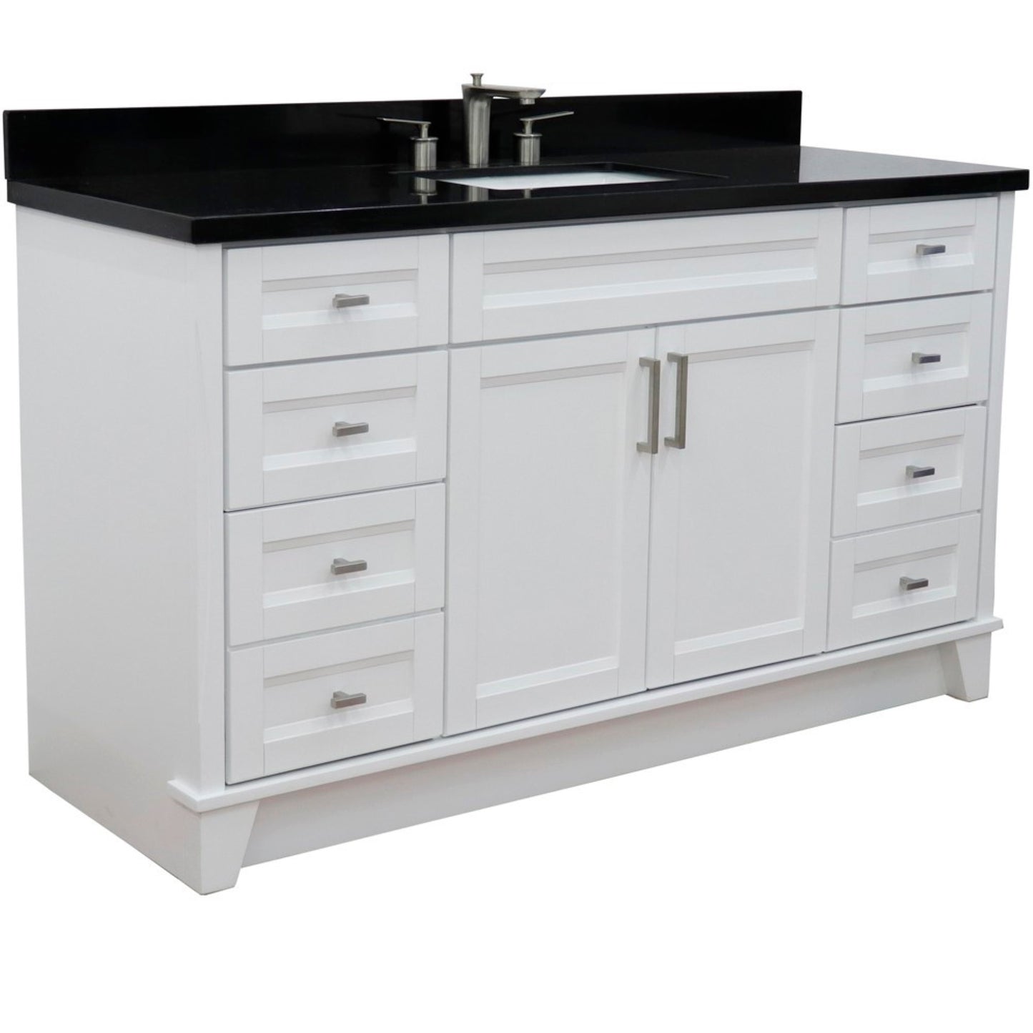 61" Single sink vanity in White finish and Black galaxy granite and rectangle sink