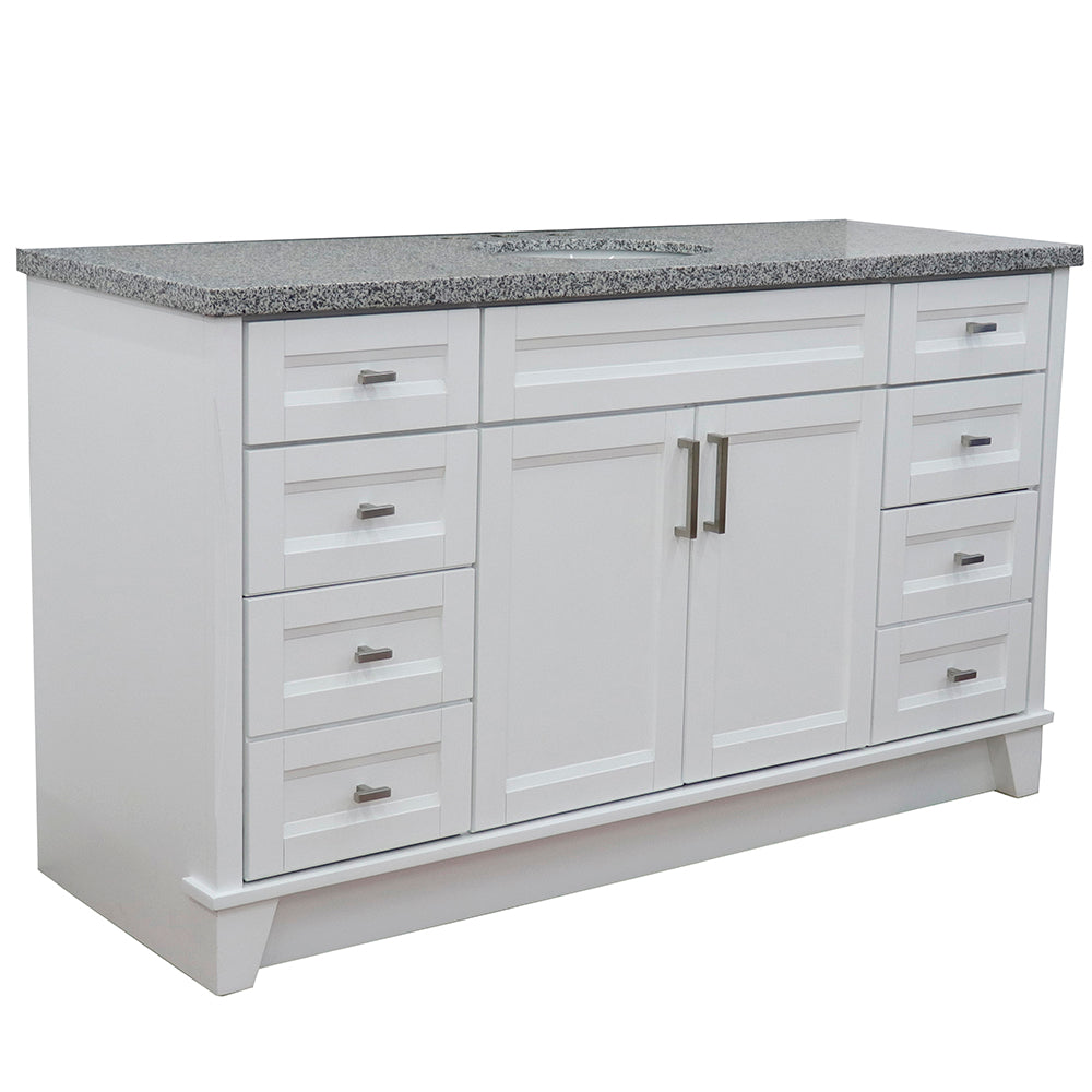 61" Single sink vanity in White finish and Gray granite and oval sink