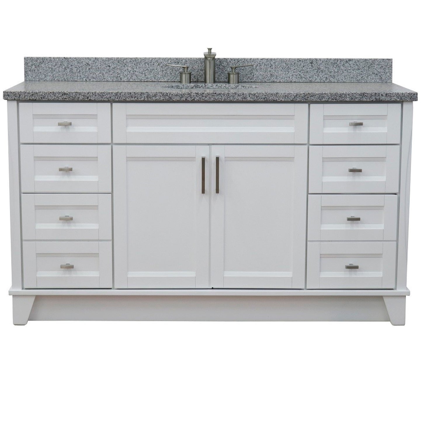 61" Single sink vanity in White finish and Gray granite and oval sink