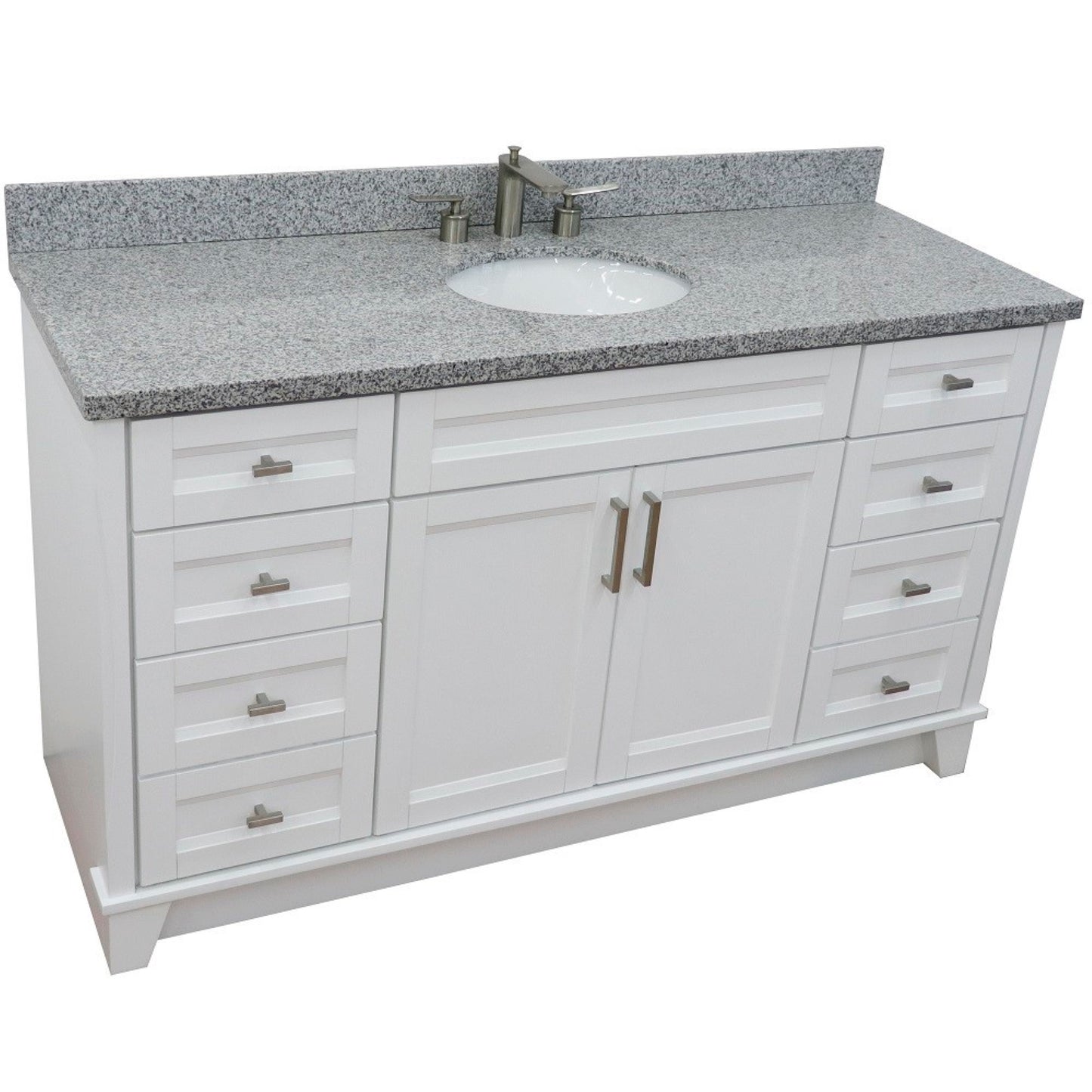 61" Single sink vanity in White finish and Gray granite and oval sink