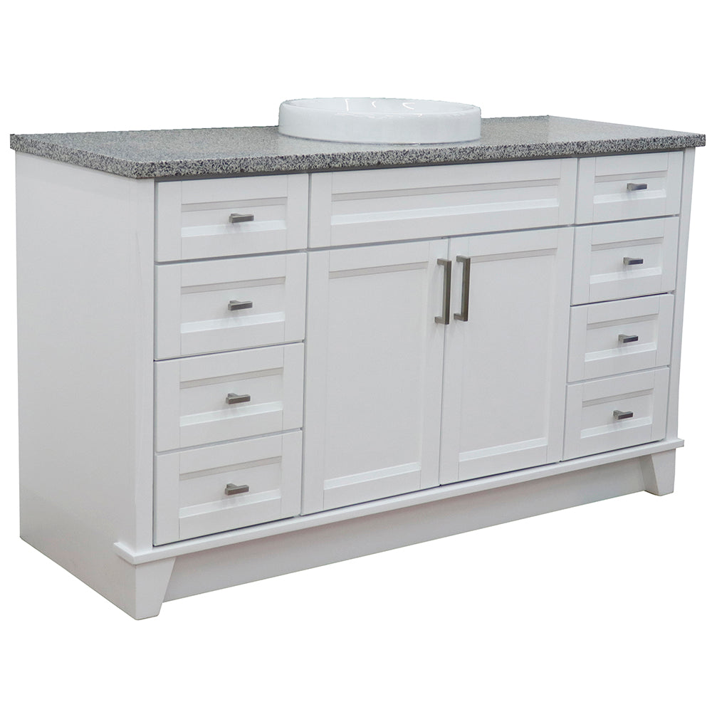 61" Single sink vanity in White finish and Gray granite and round sink