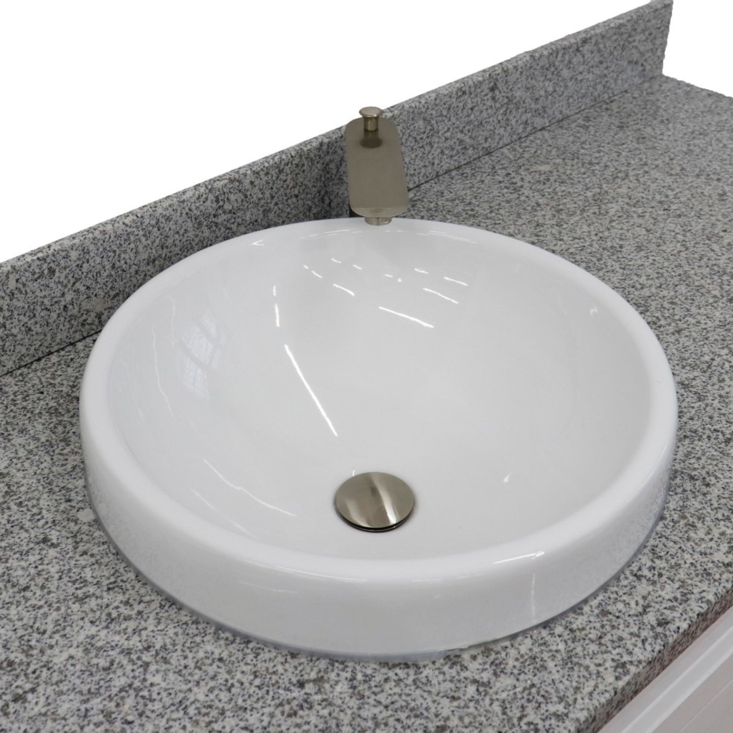 61" Single sink vanity in White finish and Gray granite and round sink