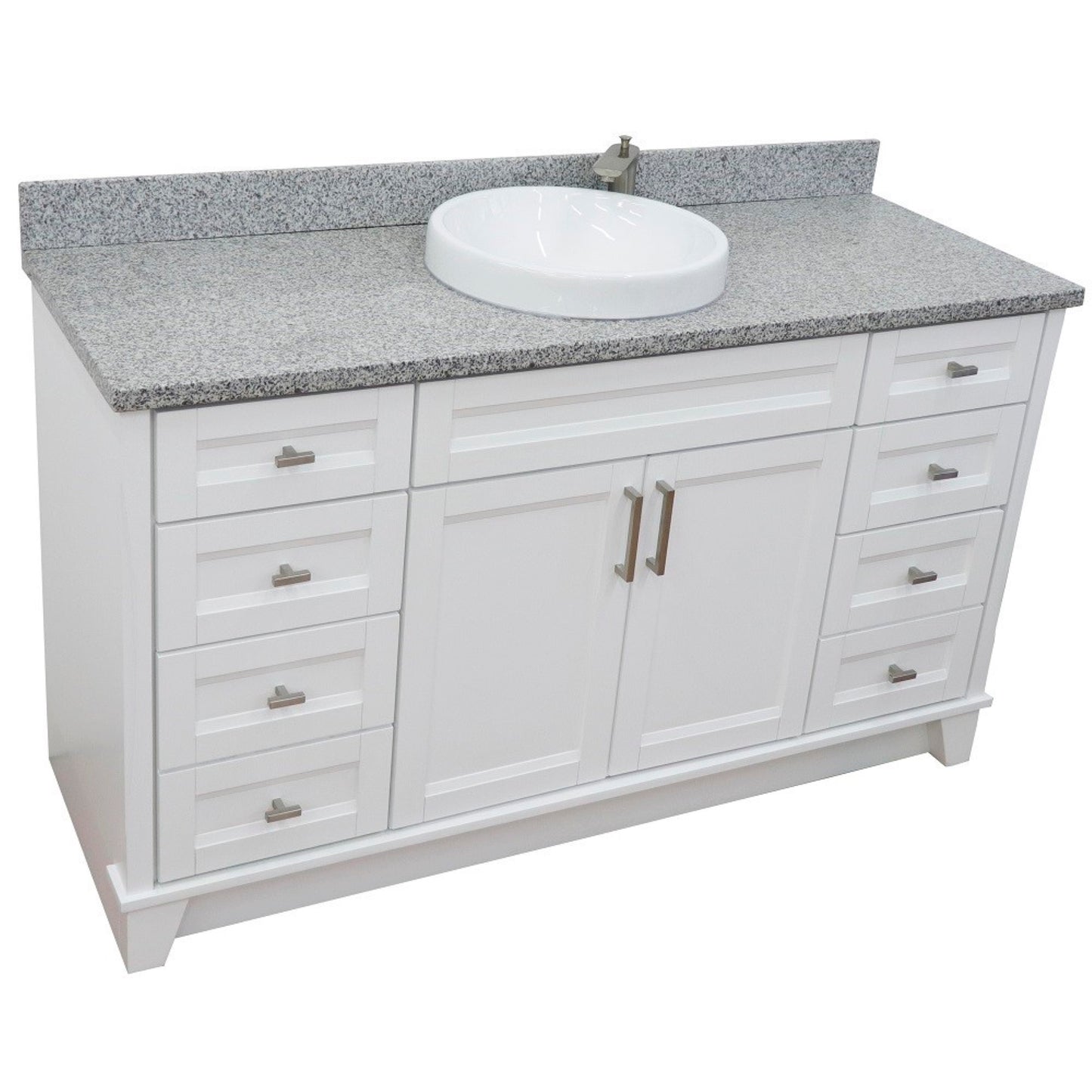 61" Single sink vanity in White finish and Gray granite and round sink