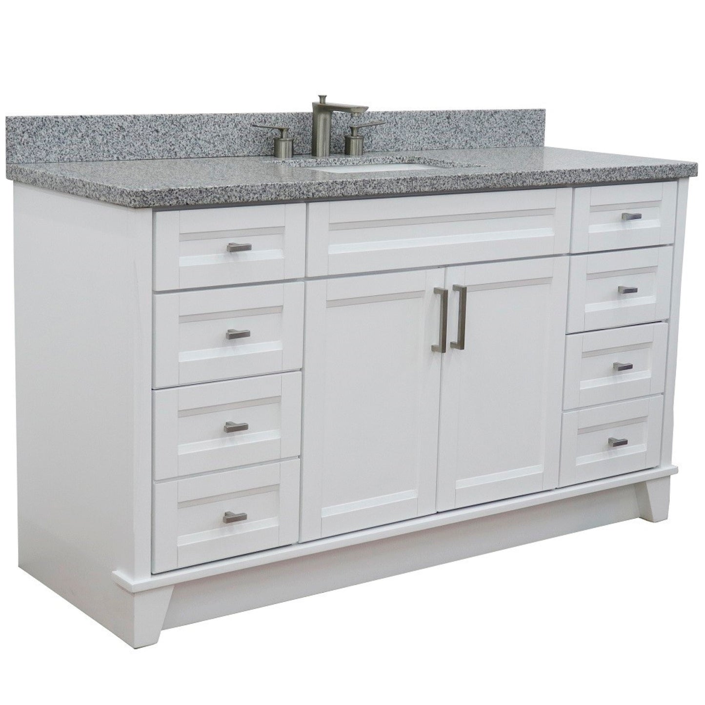 61" Single sink vanity in White finish and Gray granite and rectangle sink