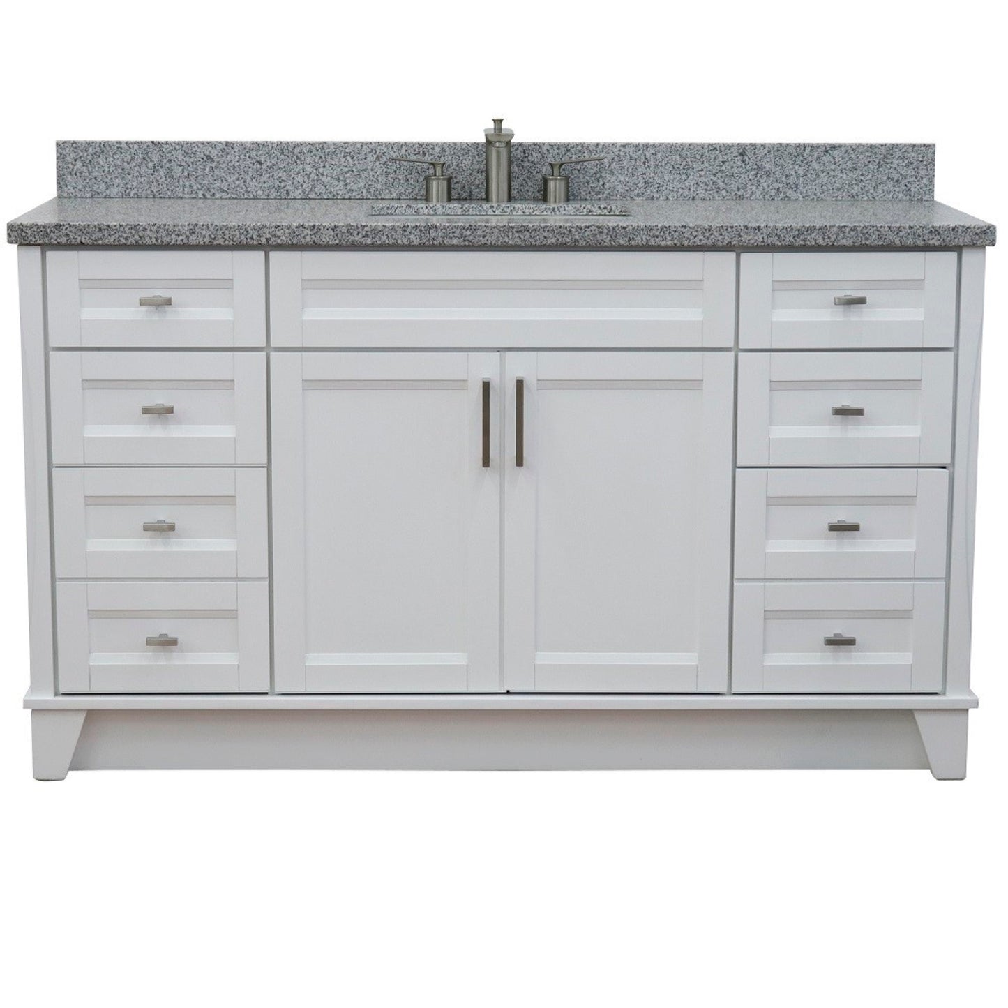 61" Single sink vanity in White finish and Gray granite and rectangle sink