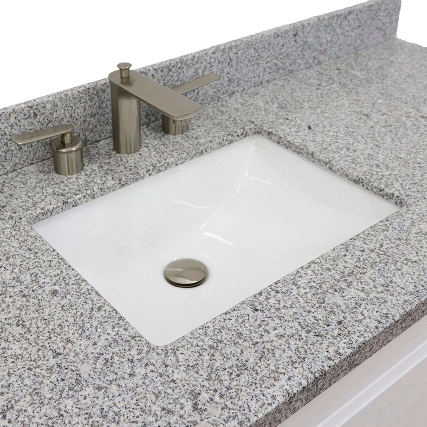 61" Single sink vanity in White finish and Gray granite and rectangle sink