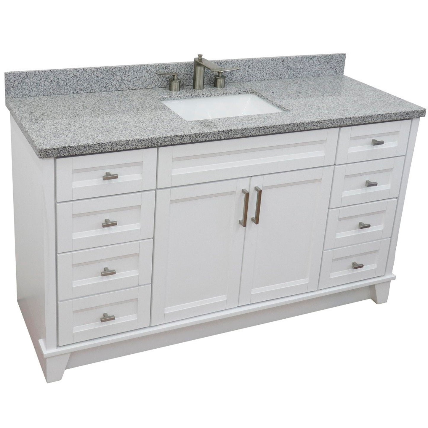 61" Single sink vanity in White finish and Gray granite and rectangle sink