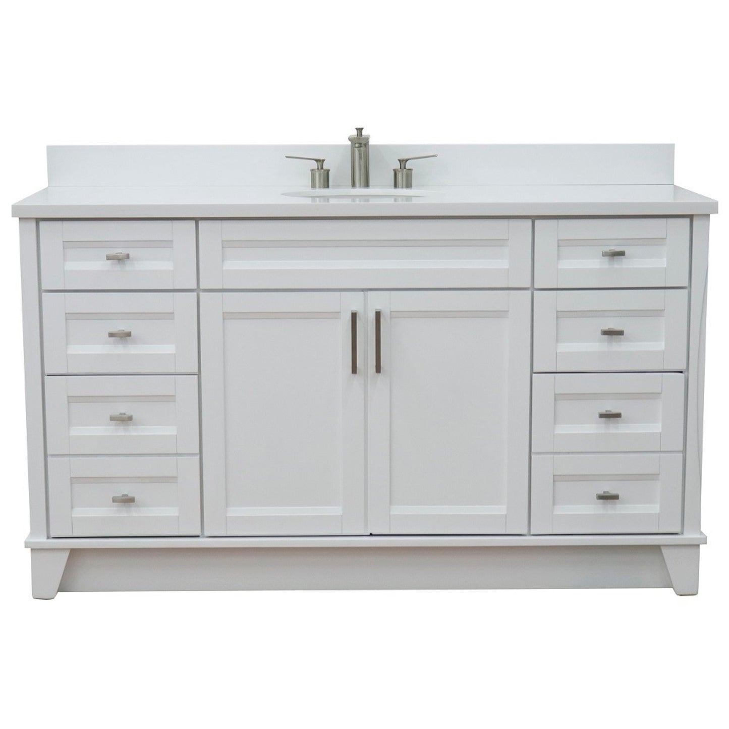 61" Single sink vanity in White finish and White engineered stone and oval sink