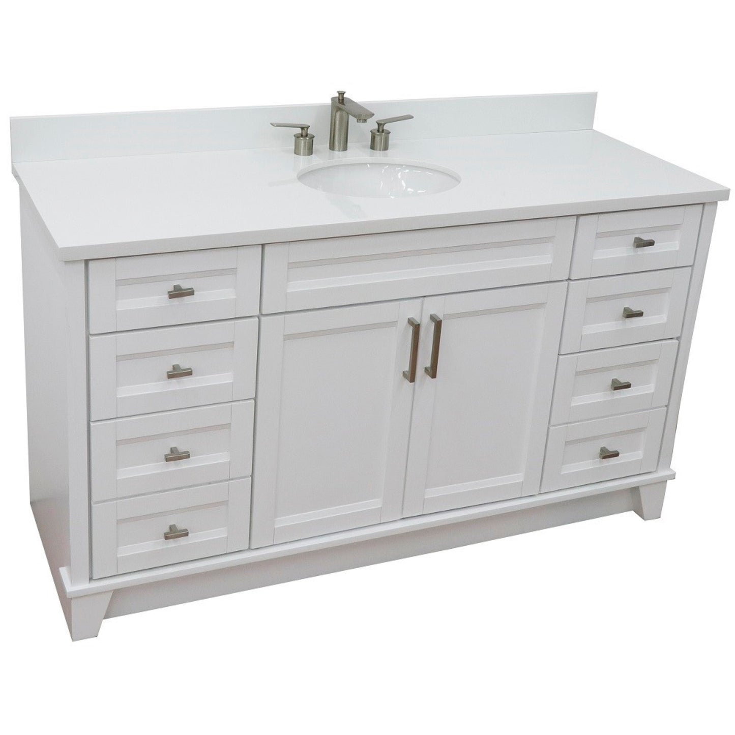 61" Single sink vanity in White finish and White engineered stone and oval sink