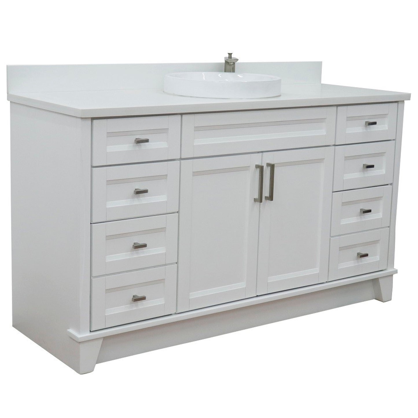 61" Single sink vanity in White finish and White engineered stone and round sink