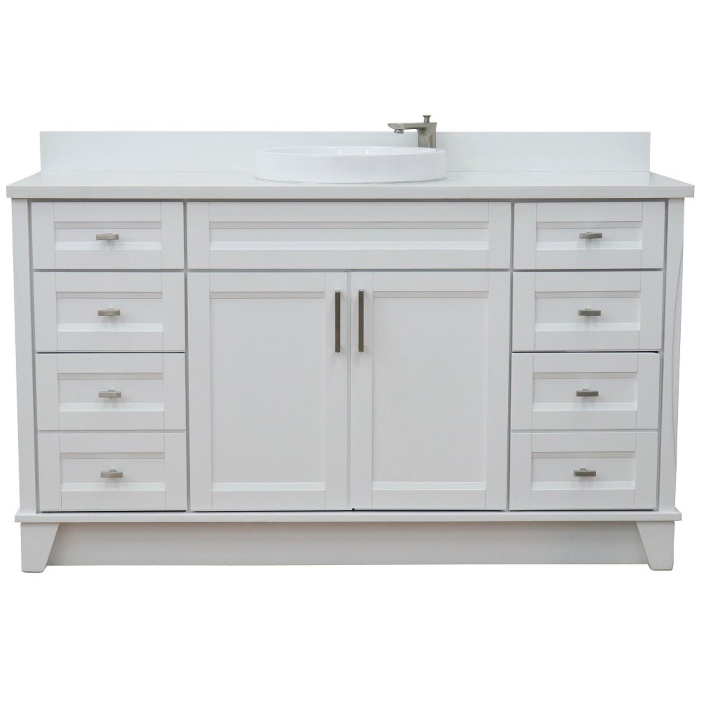 61" Single sink vanity in White finish and White engineered stone and round sink